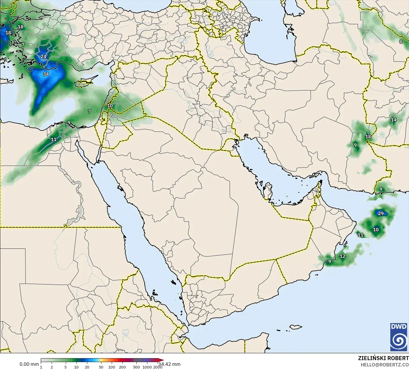 ICON modelo - Oriente Medio, Acumulación de precipitación
