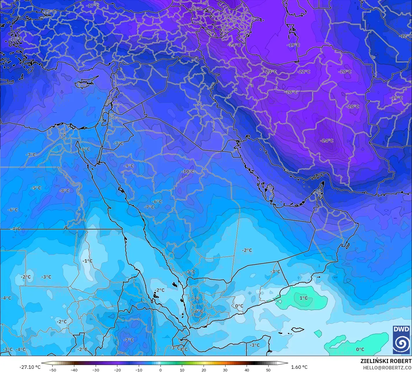 ICON modelo - Oriente Medio, Temperatura a 500 hPa