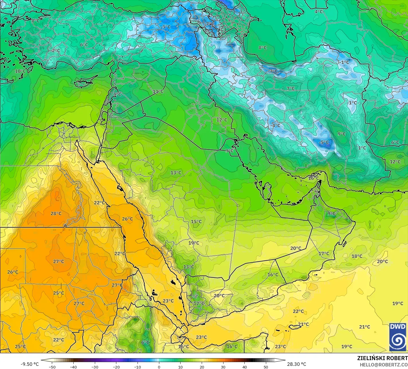 ICON modelo - Oriente Medio, Temperatura a 850 hPa