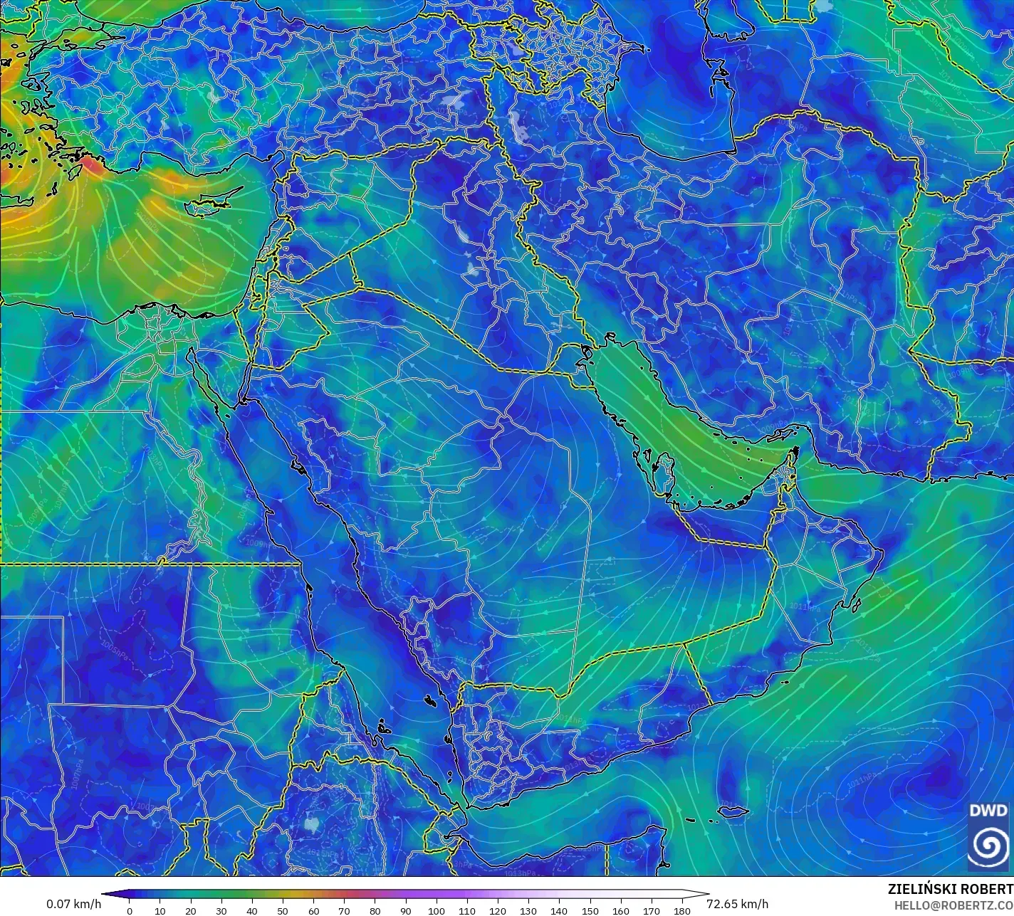 ICON modelo - Oriente Medio, Viento a 10 m