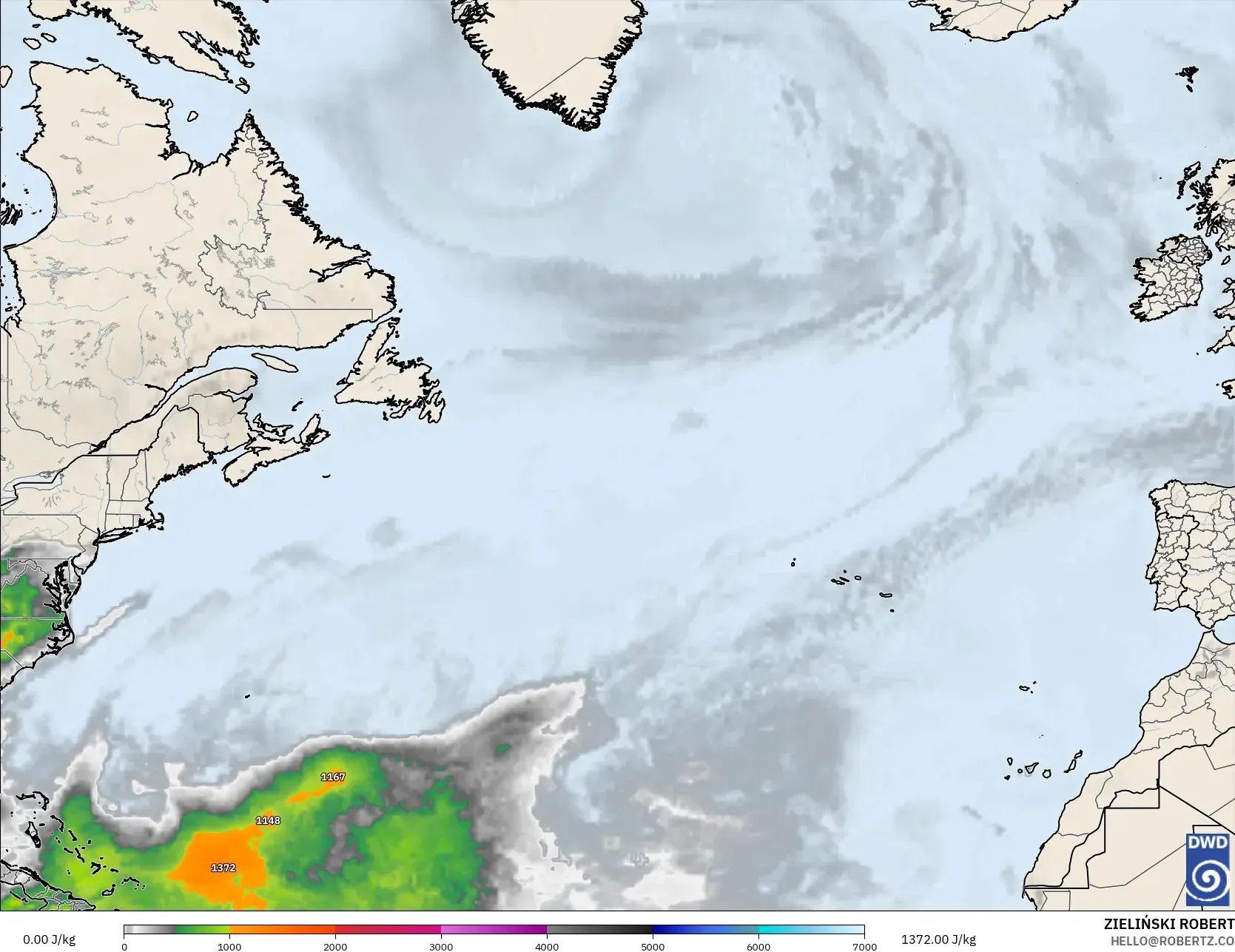 ICON modelo - Norte Atlántico, CAPE
