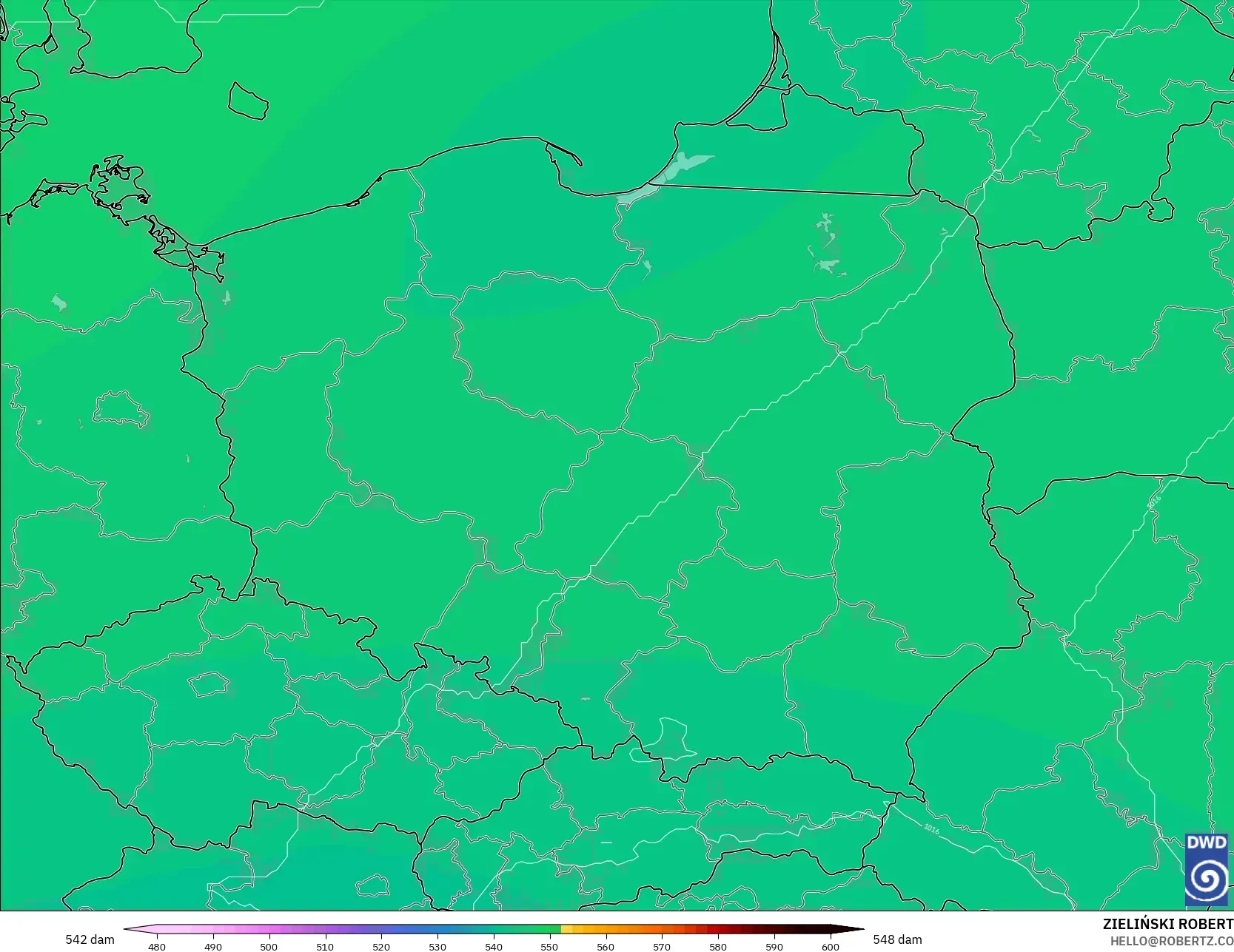 ICON modelo - Polonia, Altura geopotencial a 500 hPa