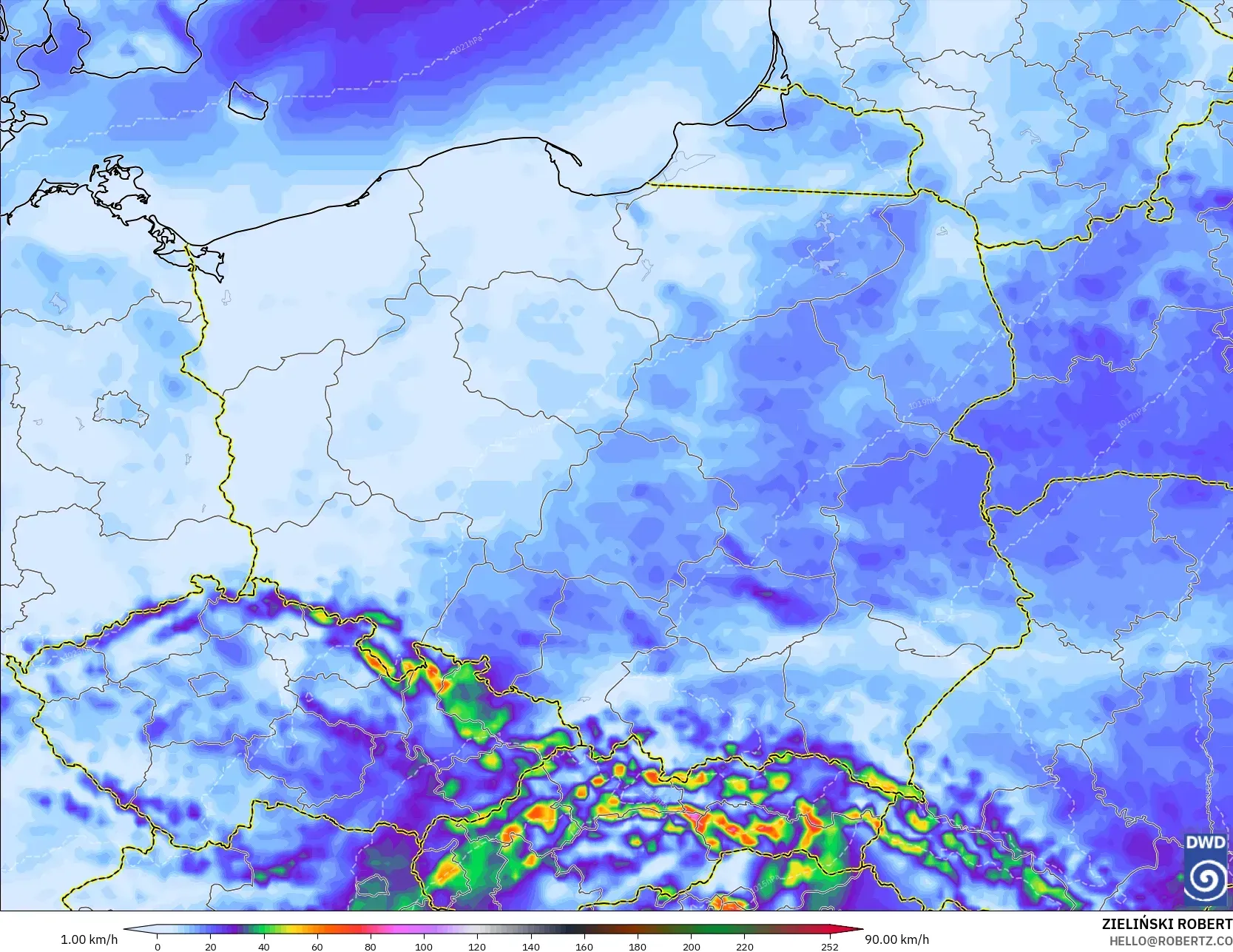 ICON modelo - Polonia, Ráfagas de viento
