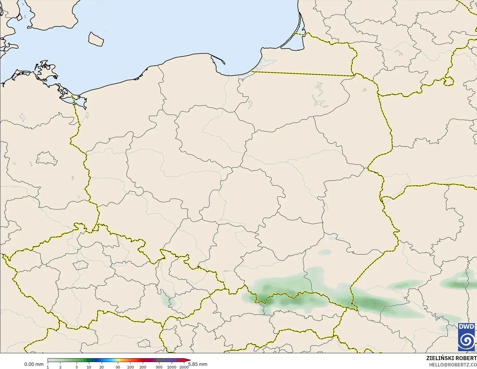 ICON modelo - Polonia, Acumulación de precipitación