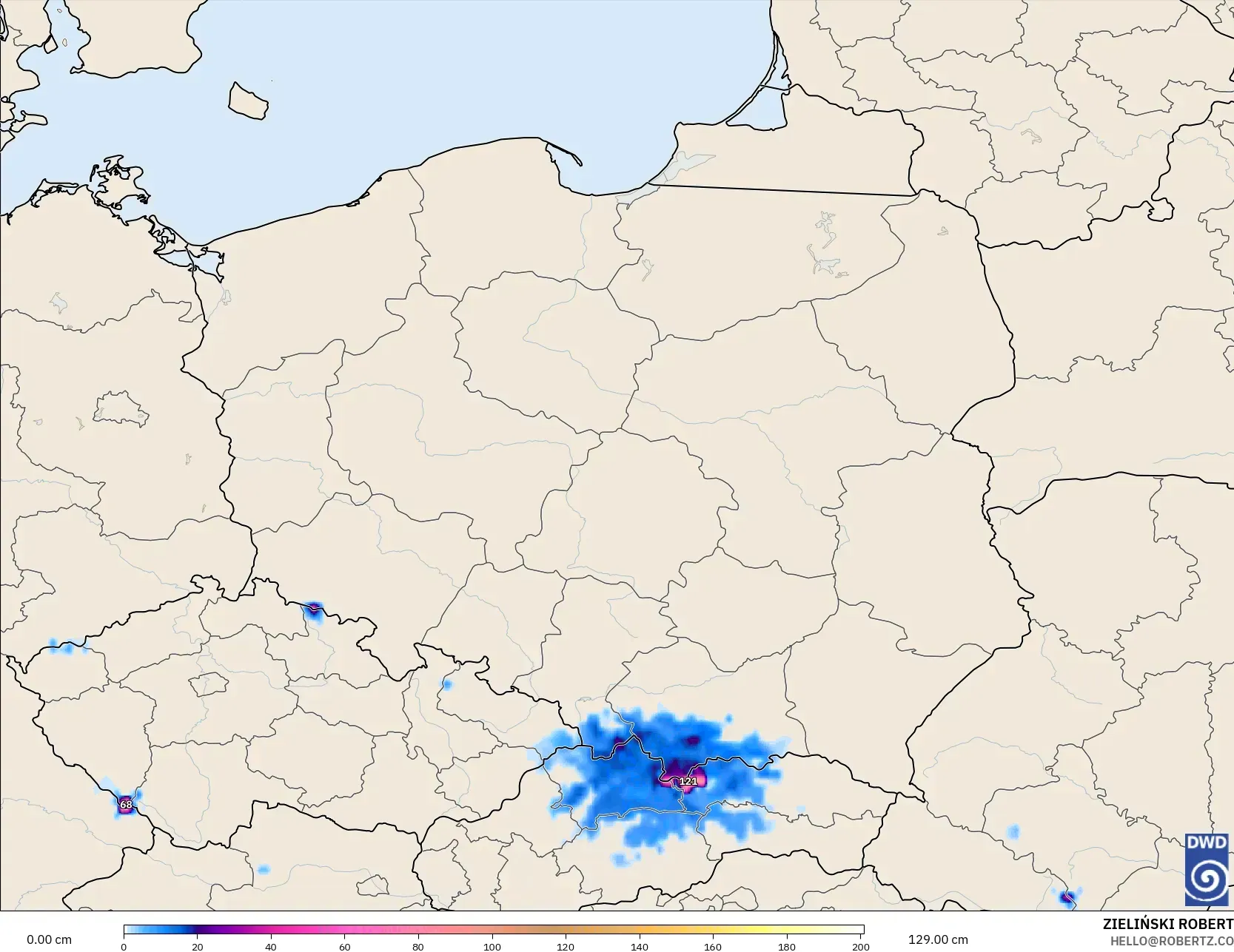 ICON modelo - Polonia, Profundidad de nieve