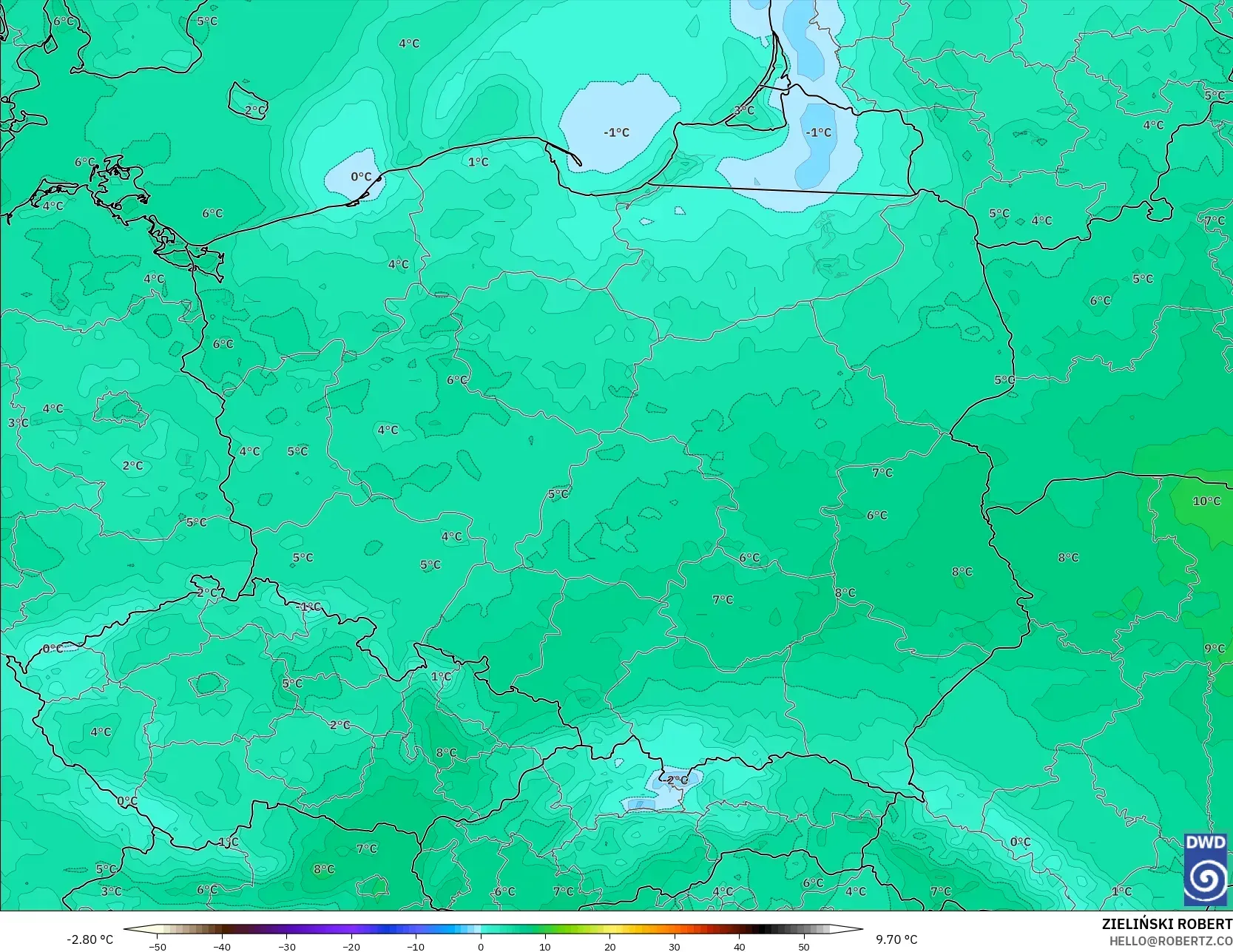 ICON modelo - Polonia, Temperatura a 2 m