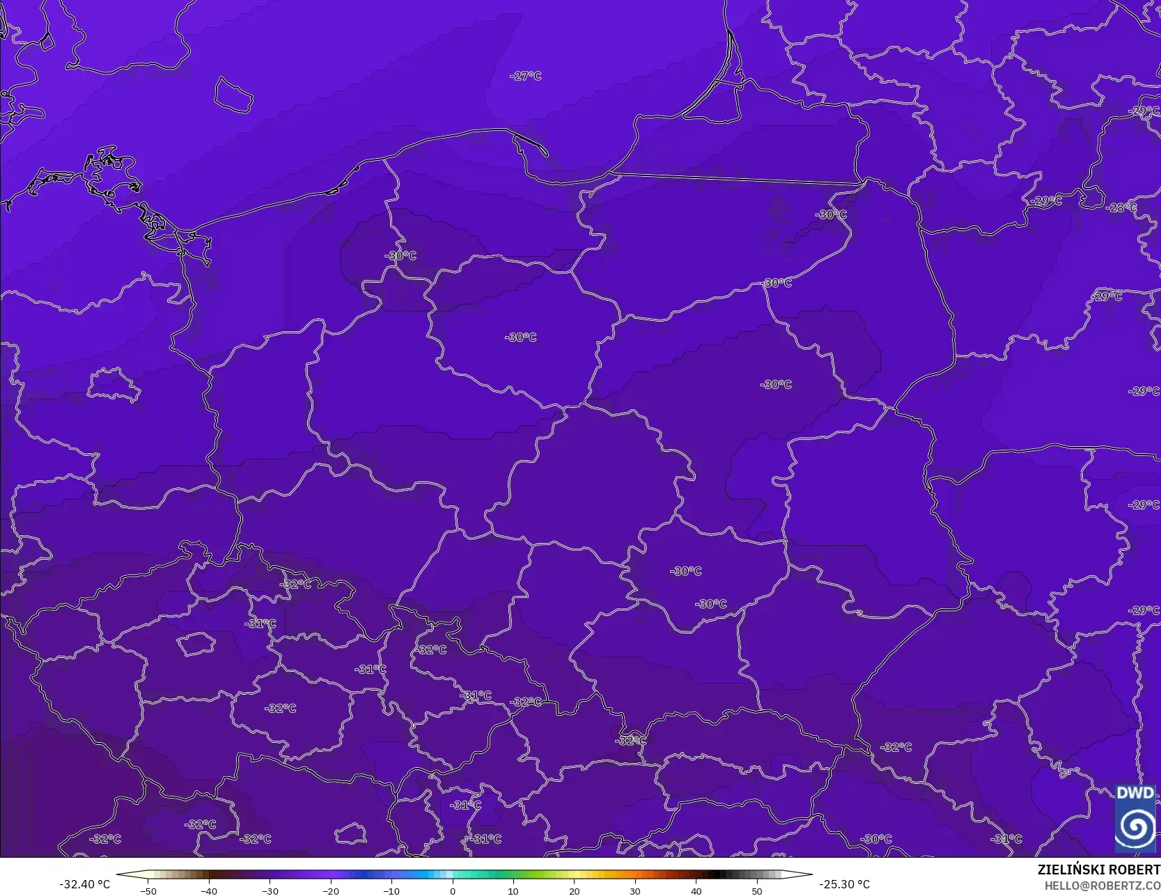 ICON modelo - Polonia, Temperatura a 500 hPa
