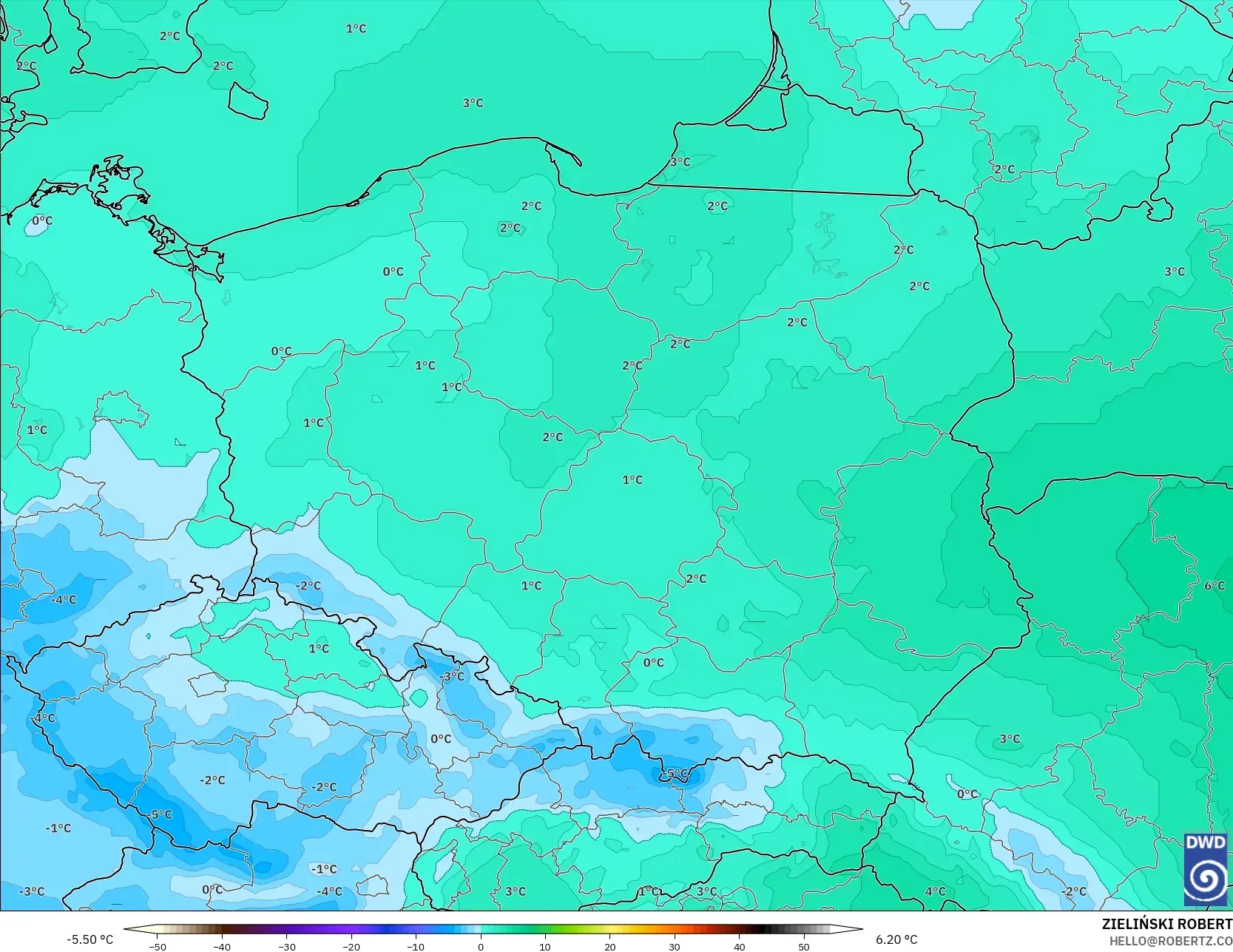 ICON modelo - Polonia, Temperatura a 850 hPa