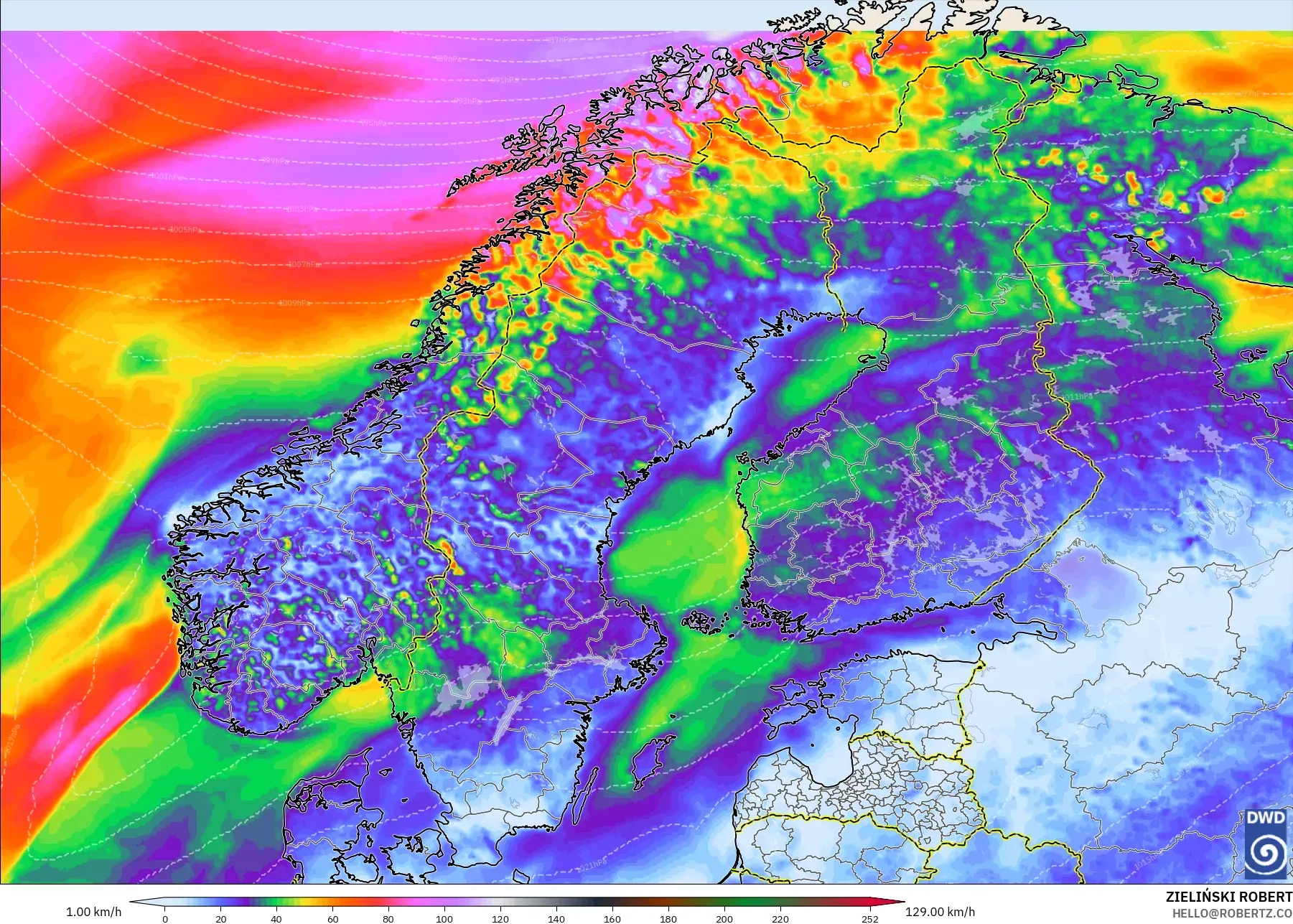 ICON modelo - Escandinavia, Ráfagas de viento