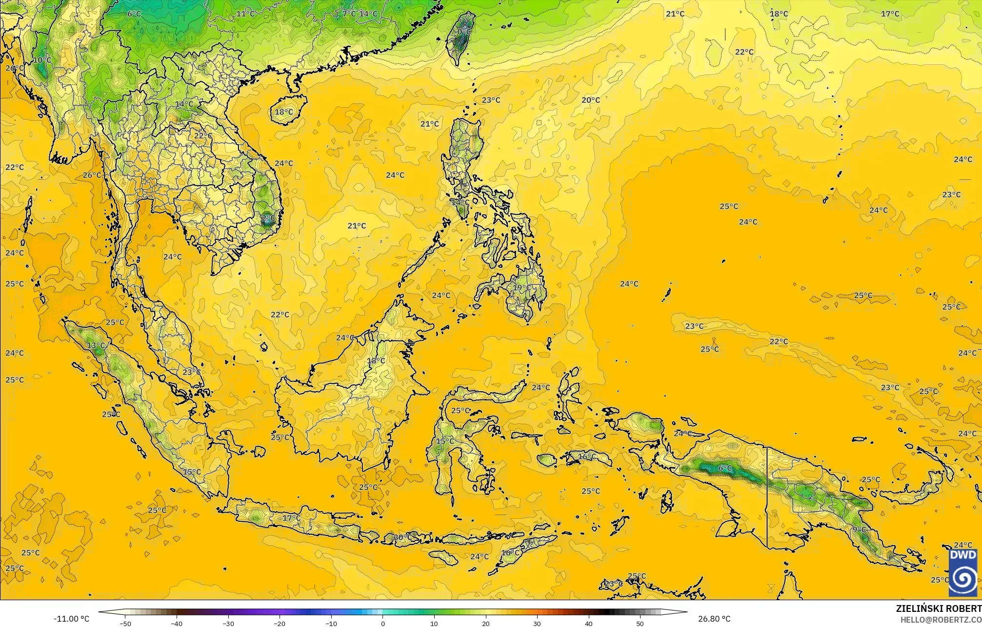 ICON modelo - Sudeste Asiático, Punto de rocío a 2 m