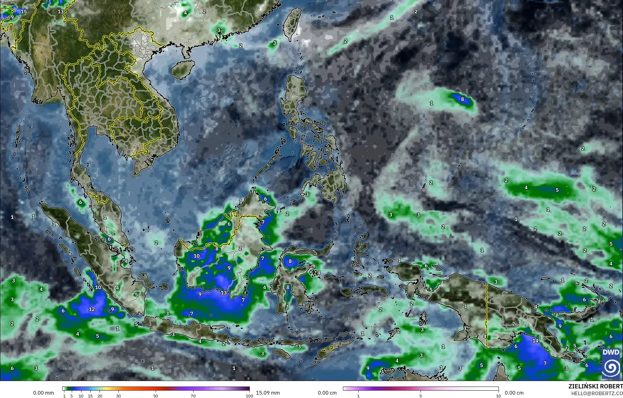 ICON modelo - Sudeste Asiático, Precipitación, nubes y presión