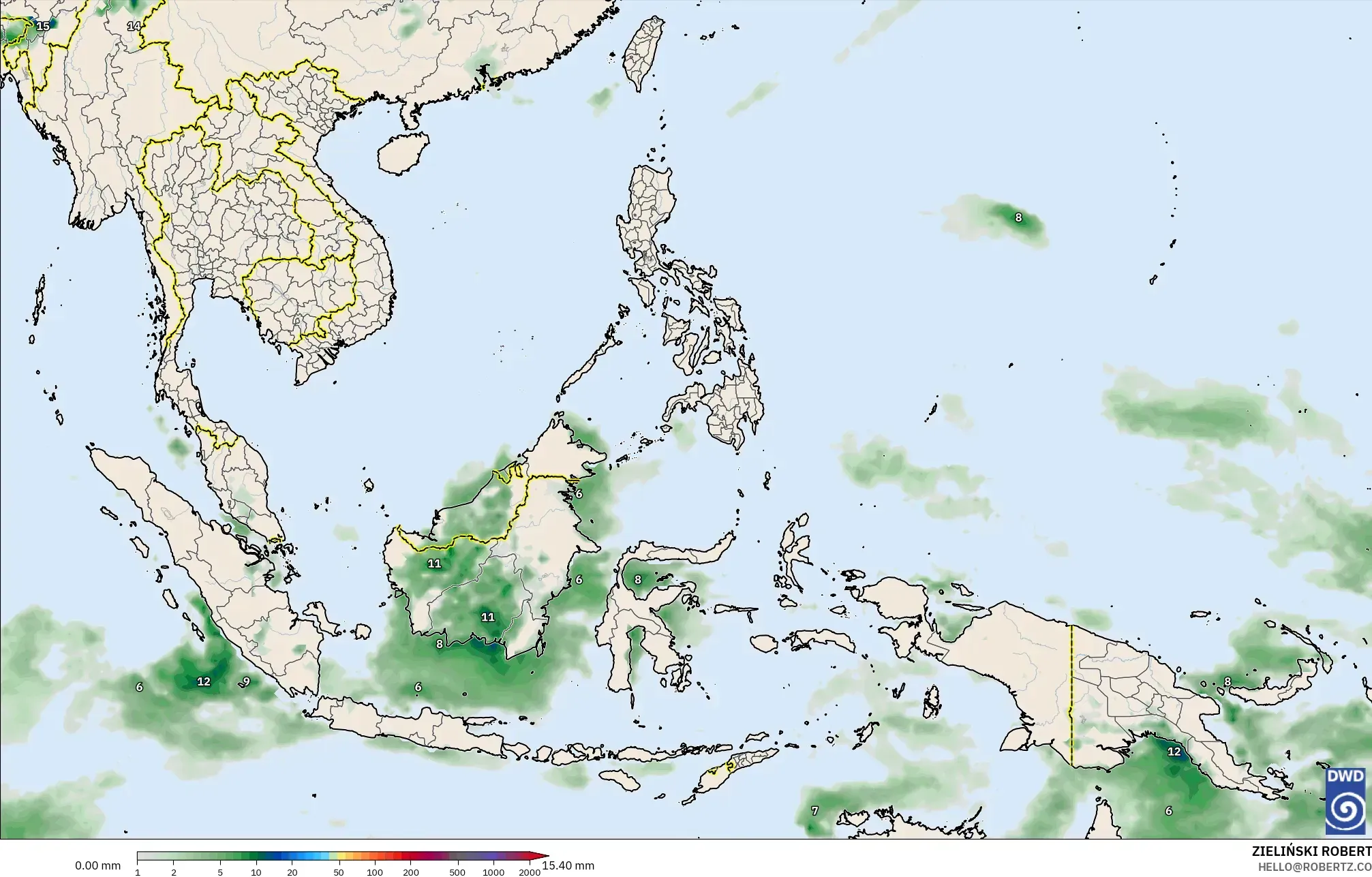 ICON modelo - Sudeste Asiático, Acumulación de precipitación