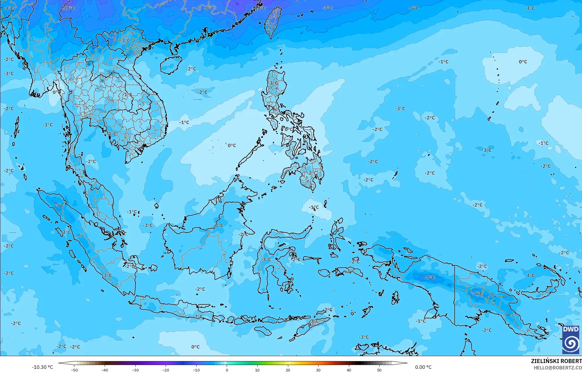 ICON modelo - Sudeste Asiático, Temperatura a 500 hPa