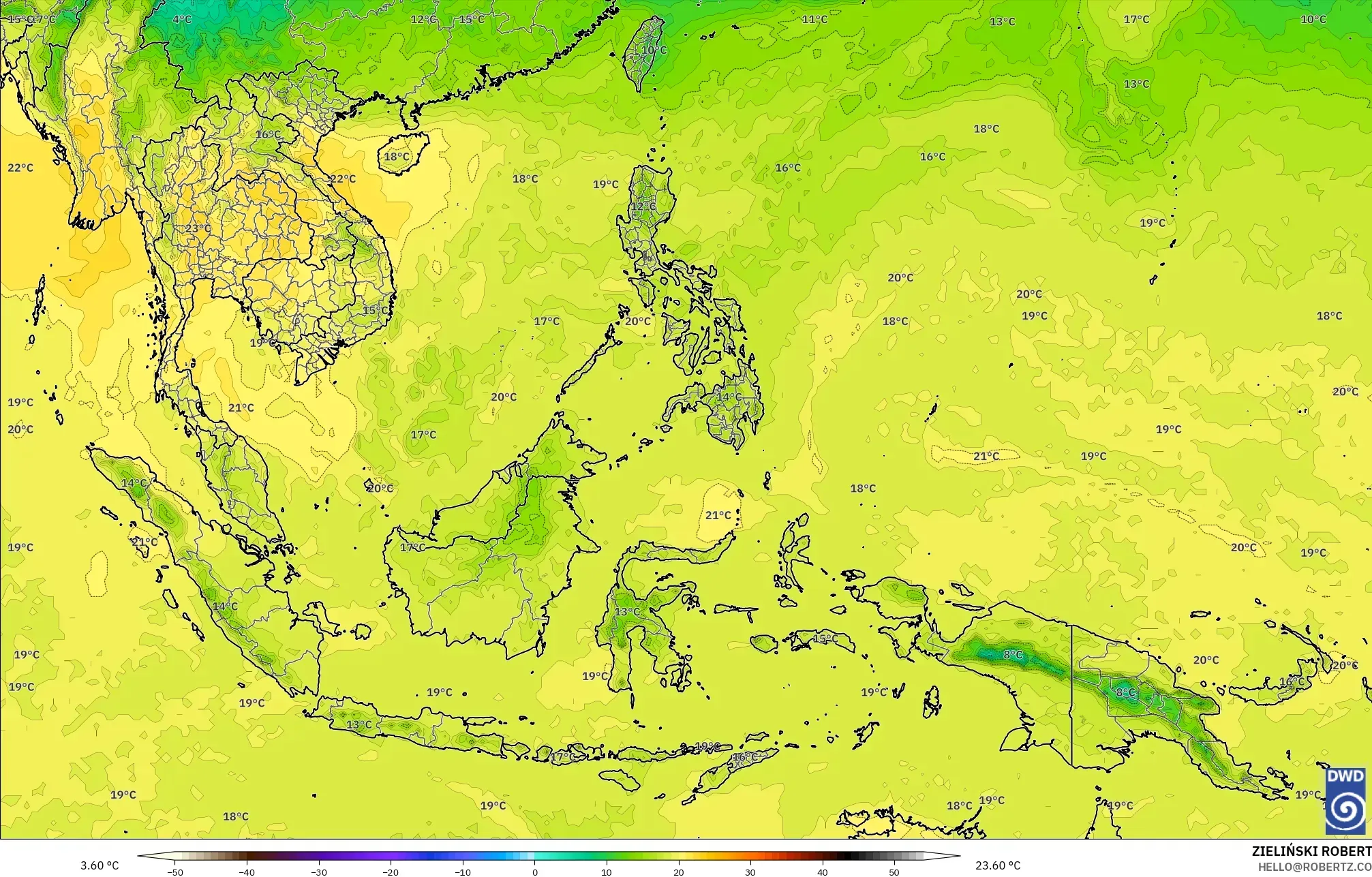 ICON modelo - Sudeste Asiático, Temperatura a 850 hPa