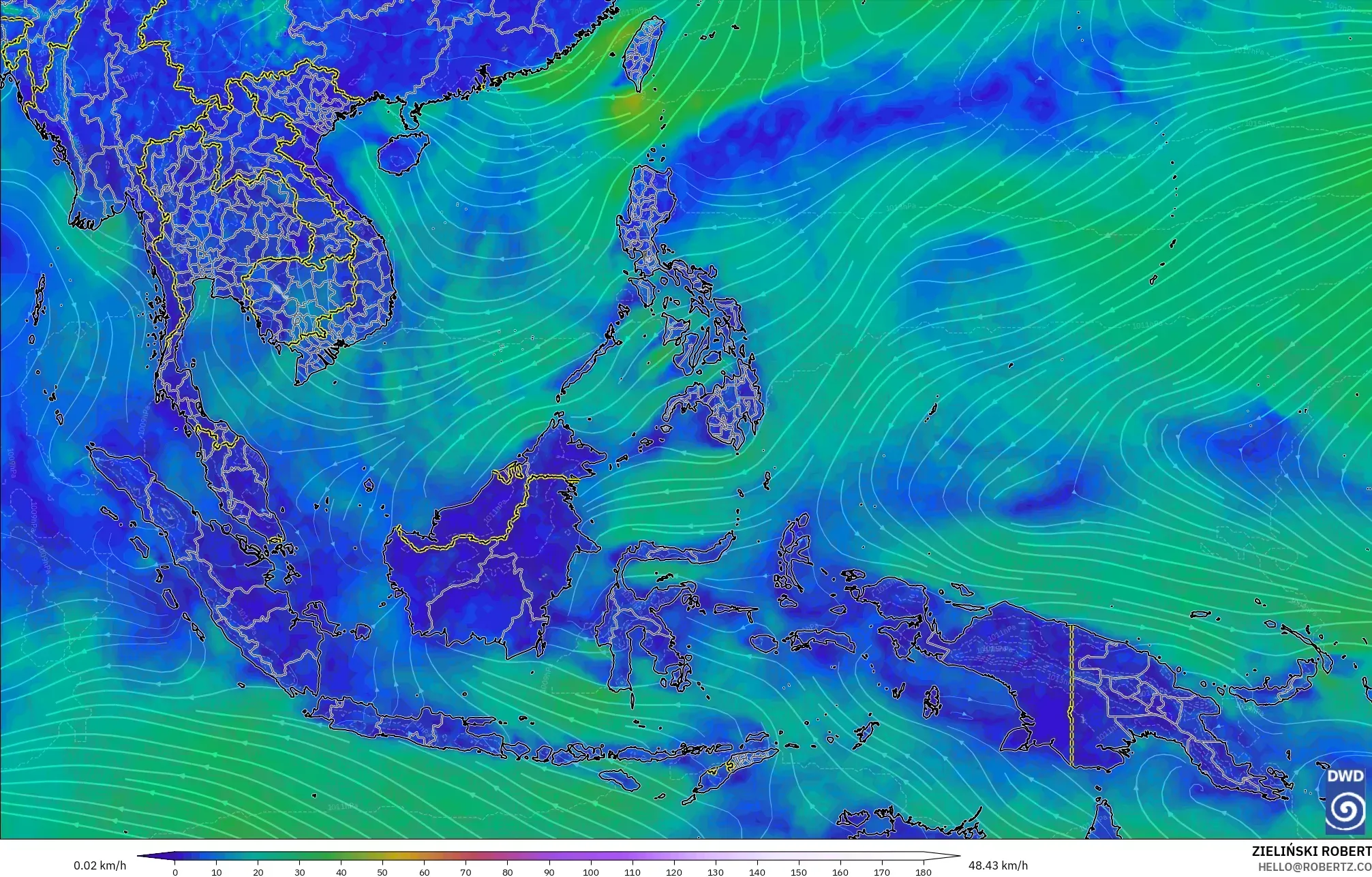 ICON modelo - Sudeste Asiático, Viento a 10 m