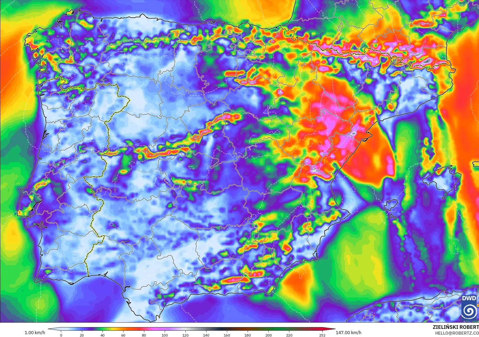 ICON modelo - España, Ráfagas de Viento Máximas