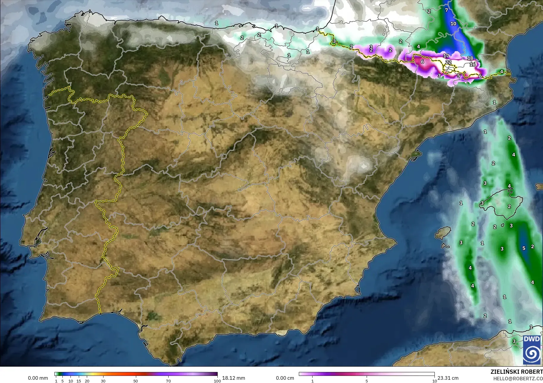ICON modelo - España, Precipitación, nubes y presión