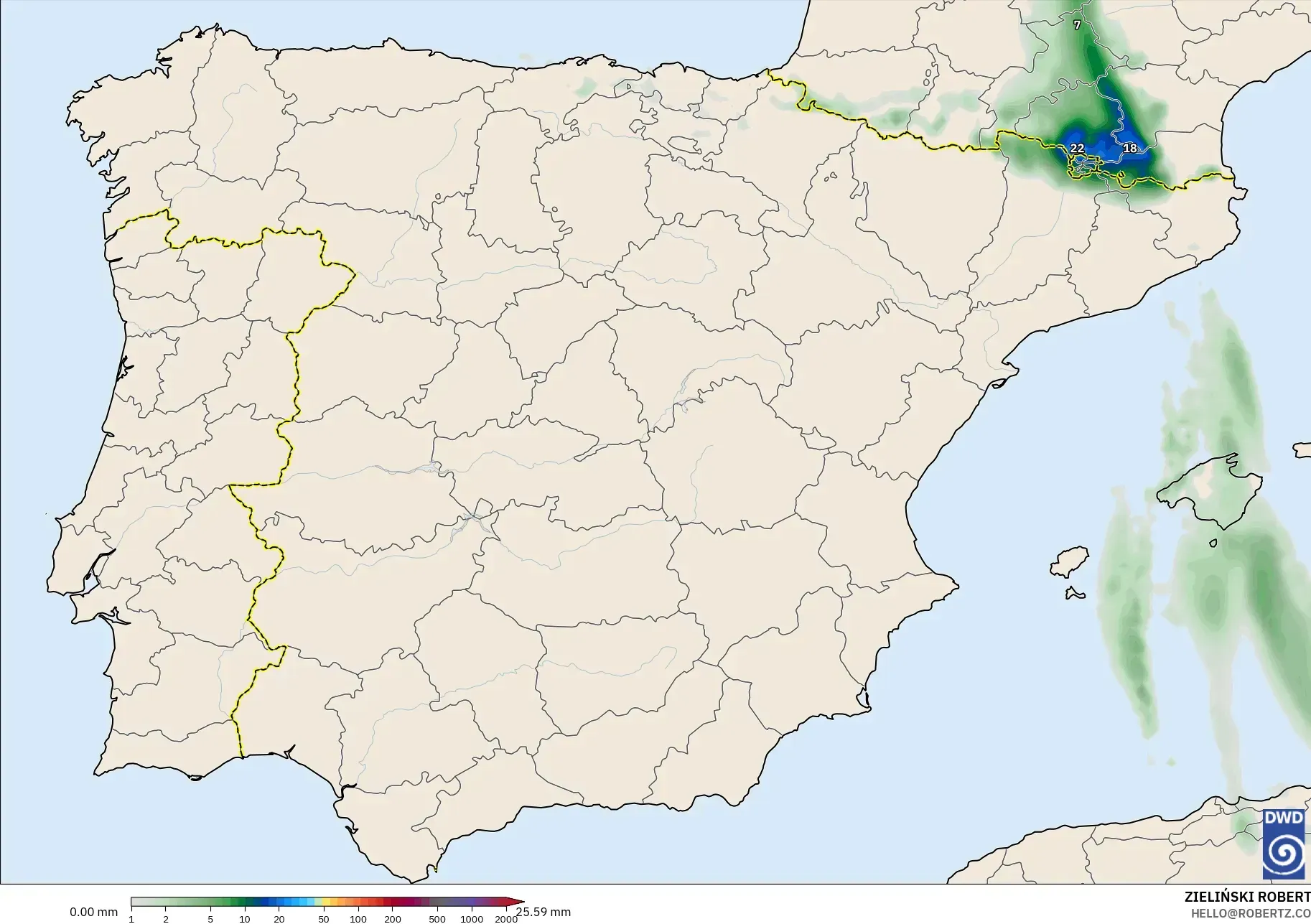 ICON modelo - España, Acumulación de precipitación