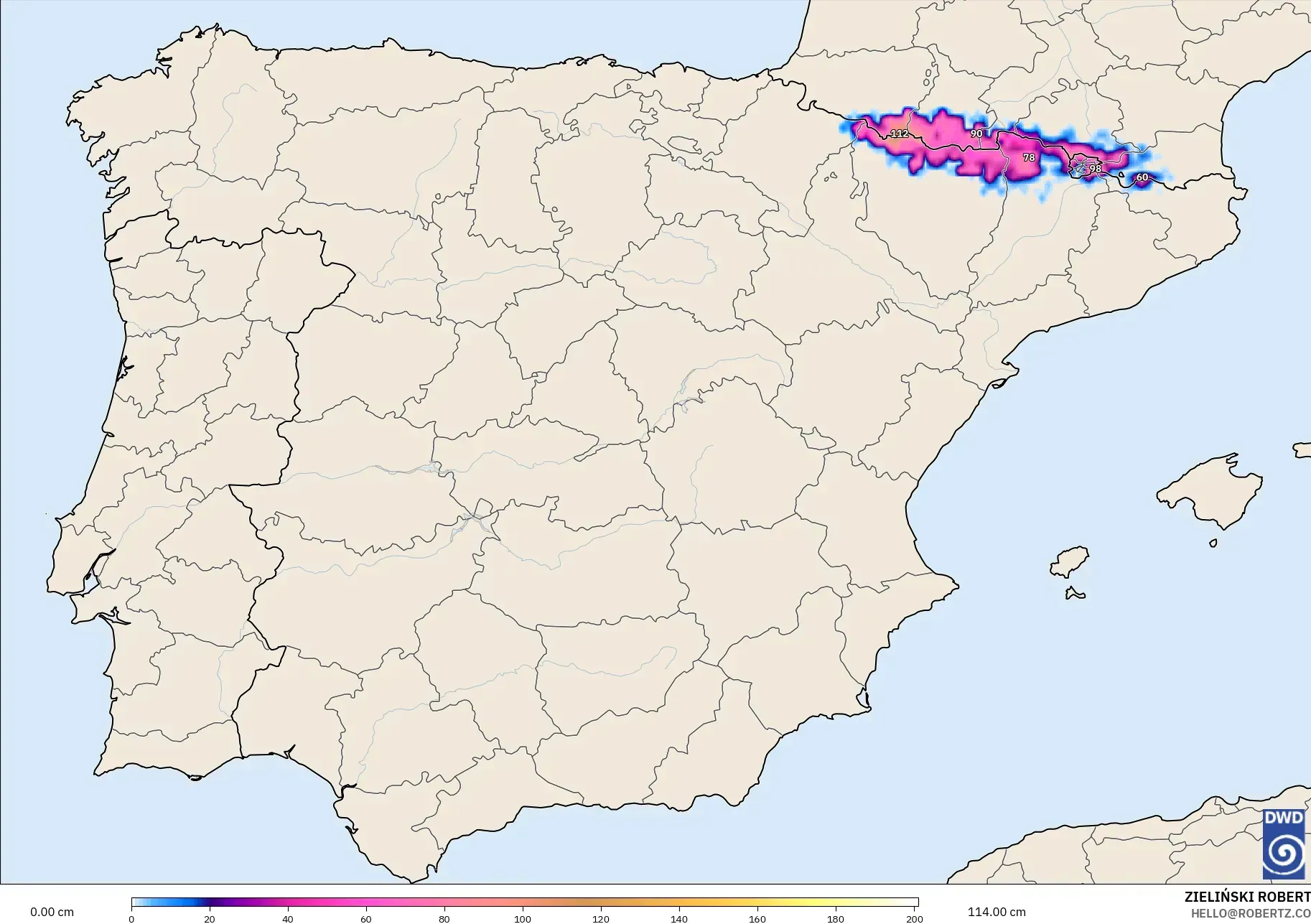 ICON modelo - España, Profundidad de nieve