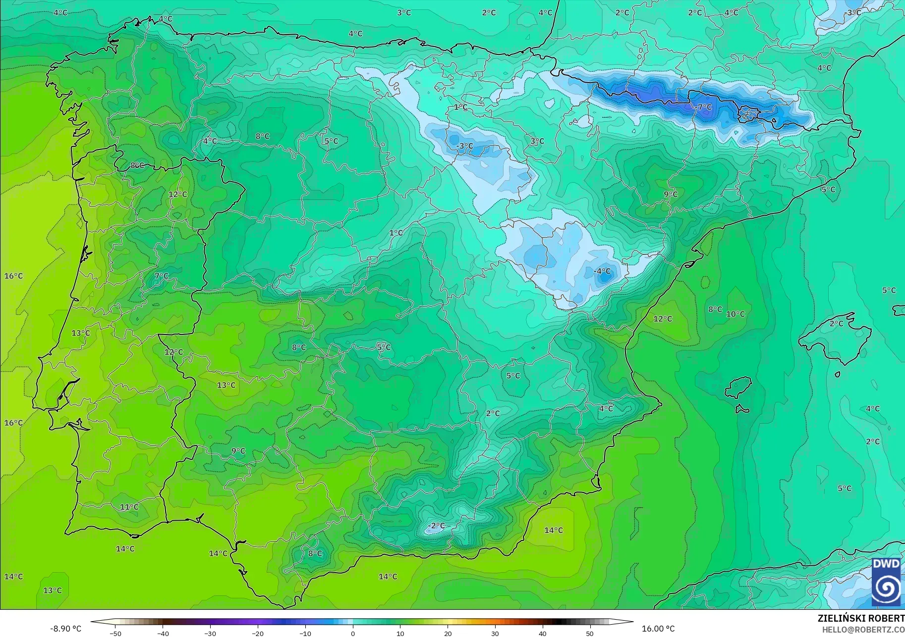 ICON modelo - España, Temperatura a 850 hPa