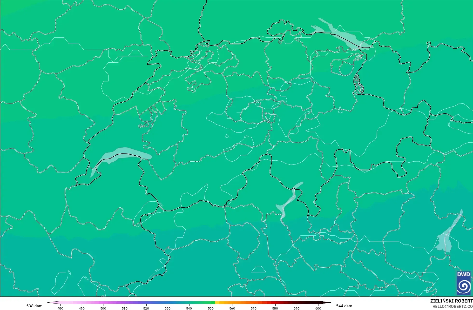 ICON modelo - Suiza, Altura geopotencial a 500 hPa