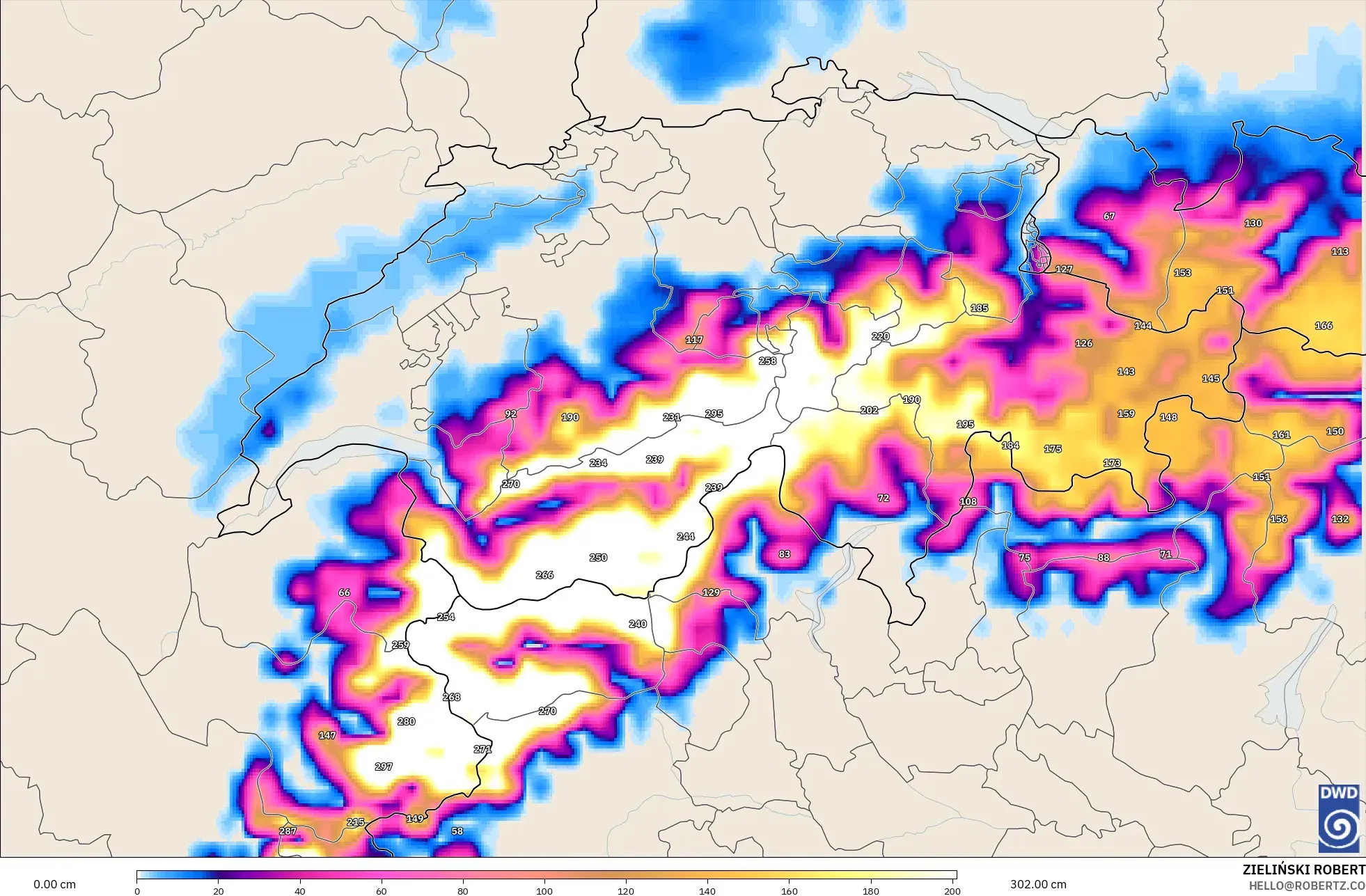 ICON modelo - Suiza, Profundidad de nieve