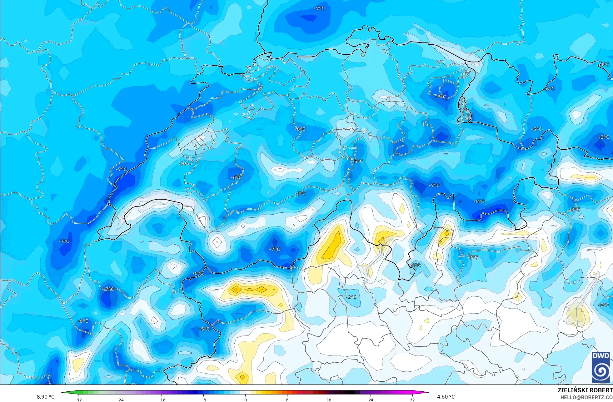 ICON modelo - Suiza, Anomalía de temperatura a 2 m