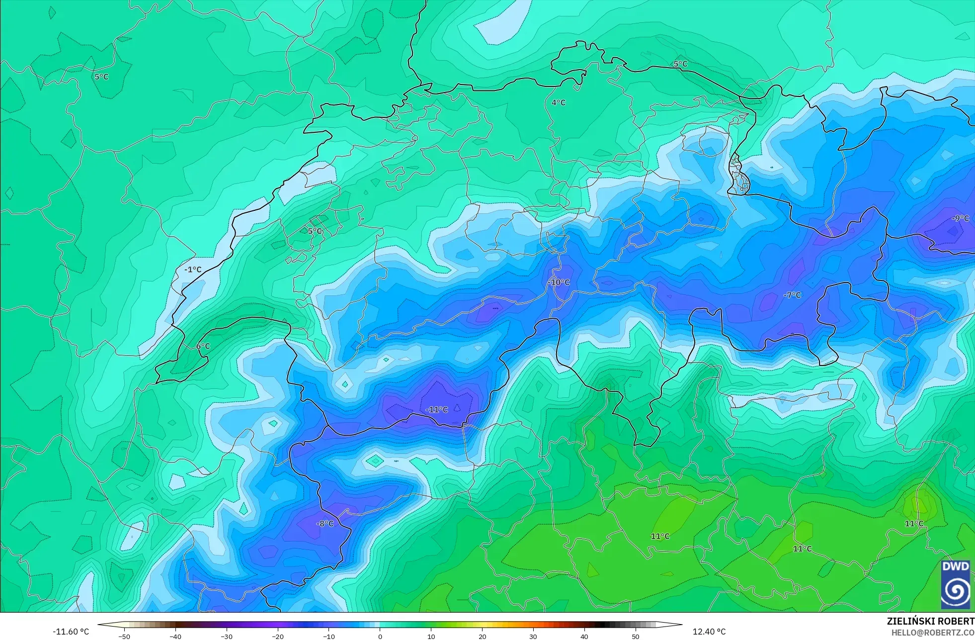 ICON modelo - Suiza, Temperatura a 2 m