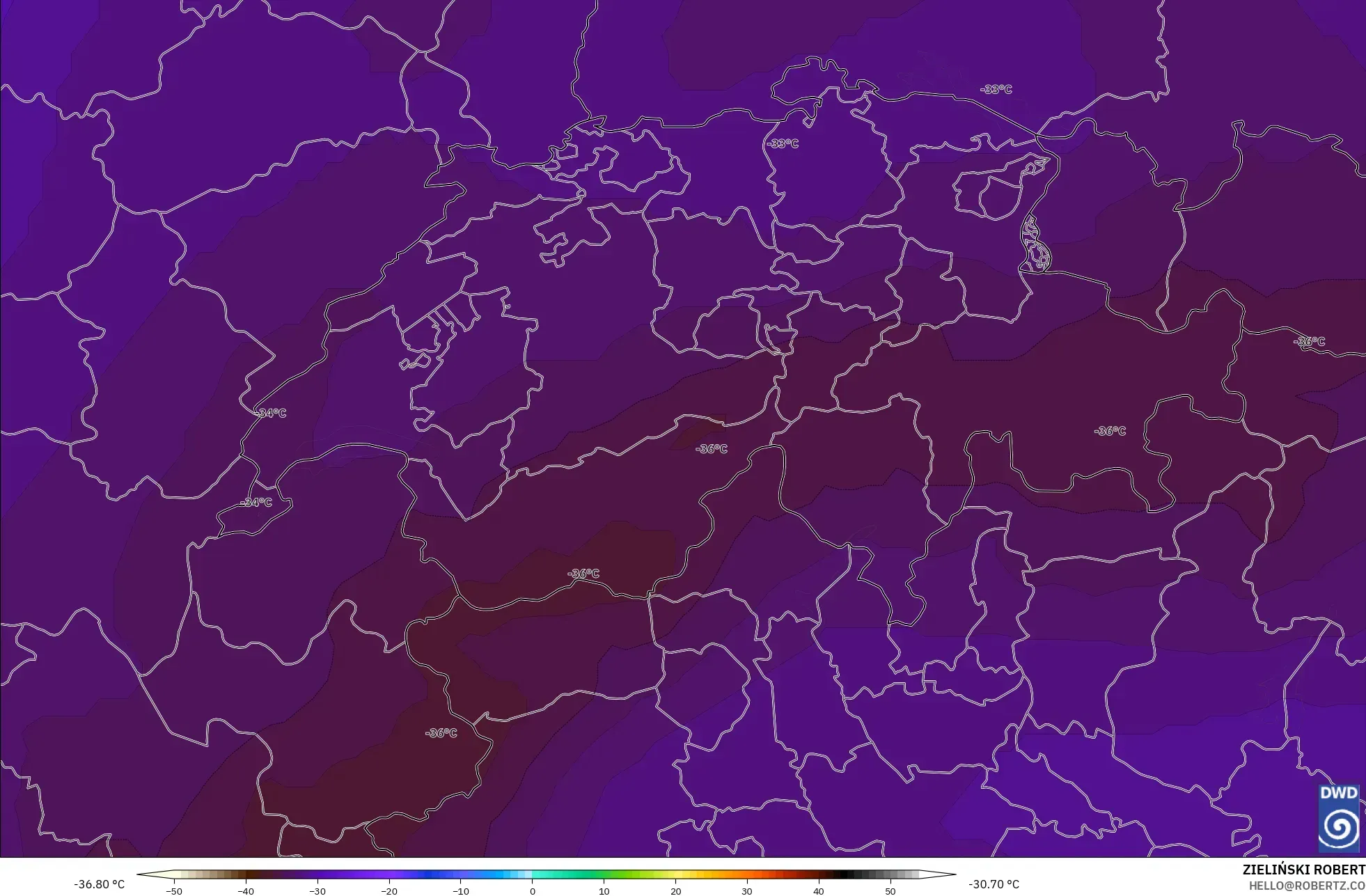 ICON modelo - Suiza, Temperatura a 500 hPa