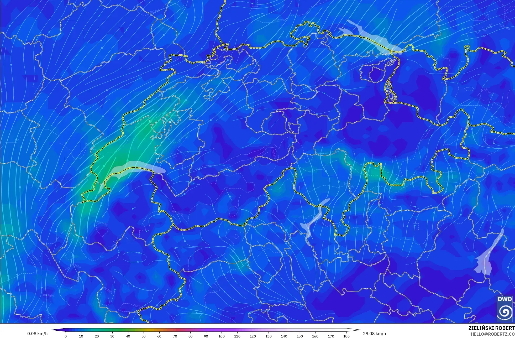 ICON modelo - Suiza, Viento a 10 m