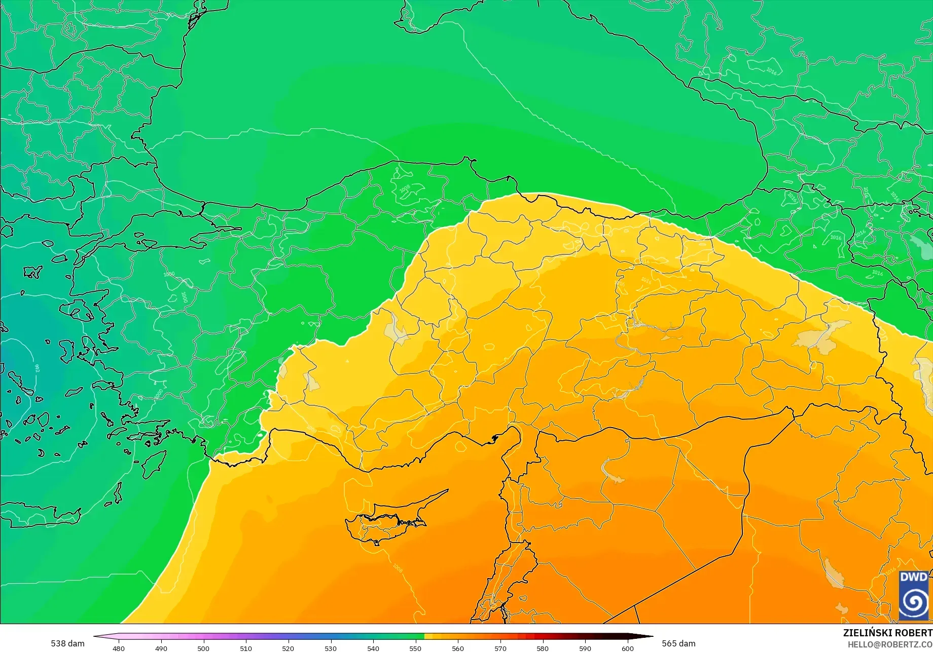 ICON modelo - Turquía, Altura geopotencial a 500 hPa