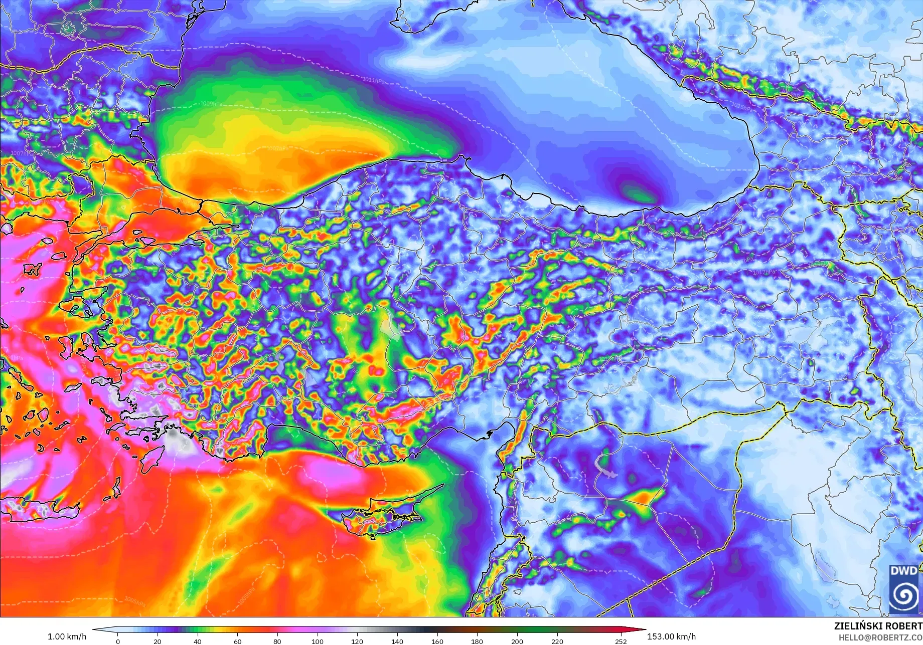 ICON modelo - Turquía, Ráfagas de Viento Máximas