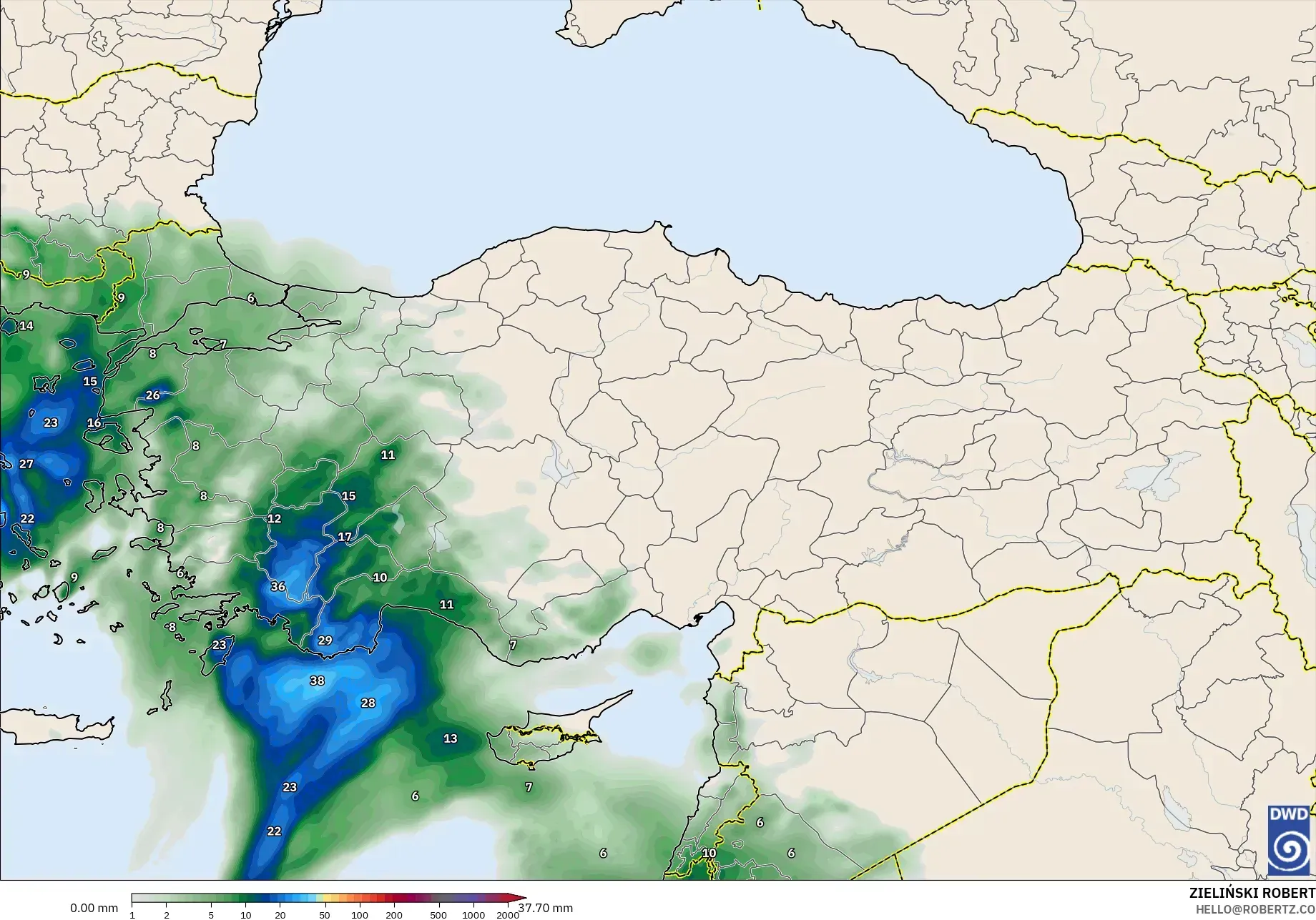 ICON modelo - Turquía, Acumulación de precipitación