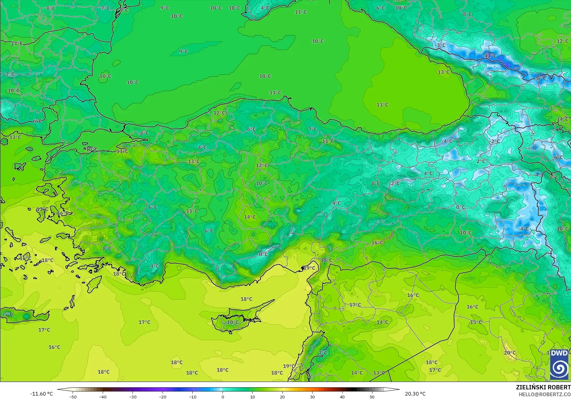 ICON modelo - Turquía, Temperatura a 2 m