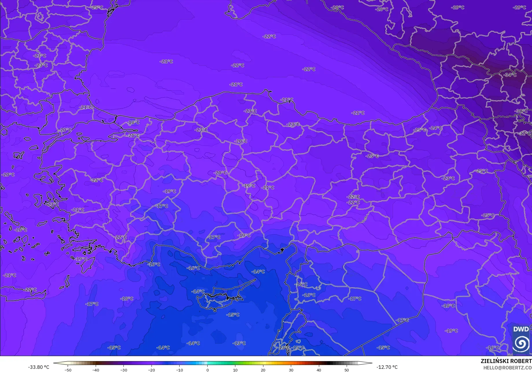 ICON modelo - Turquía, Temperatura a 500 hPa
