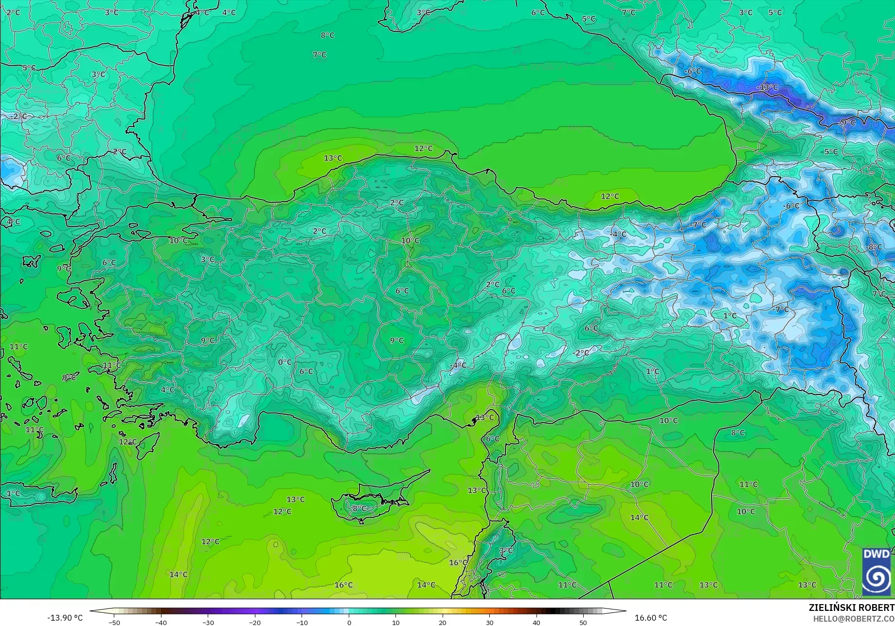 ICON modelo - Turquía, Temperatura a 850 hPa