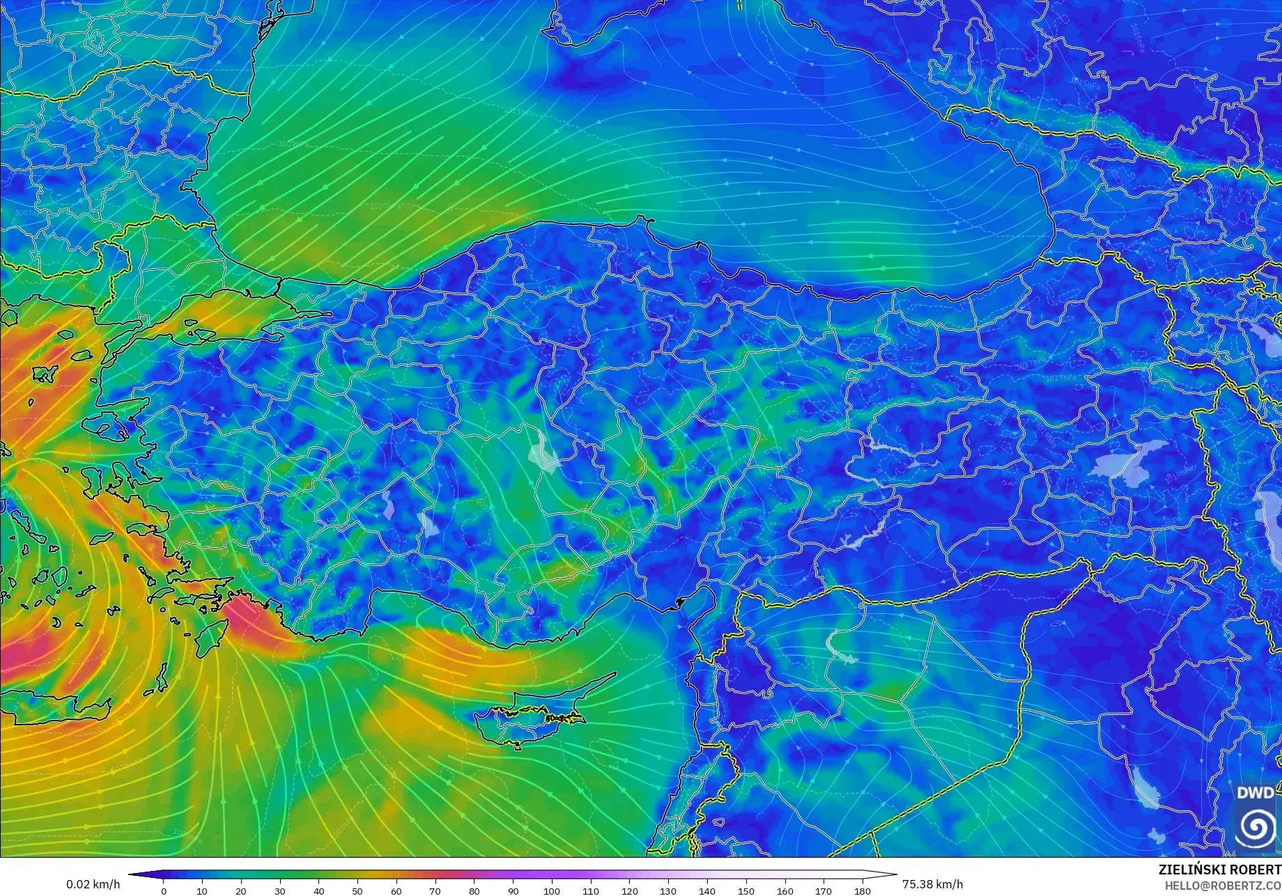 ICON modelo - Turquía, Viento a 10 m