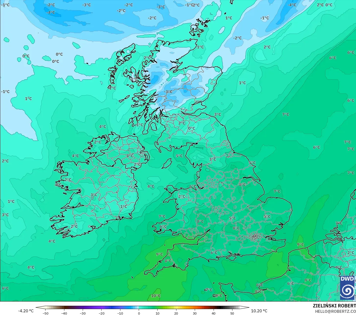 ICON modelo - Reino Unido, Punto de rocío a 2 m