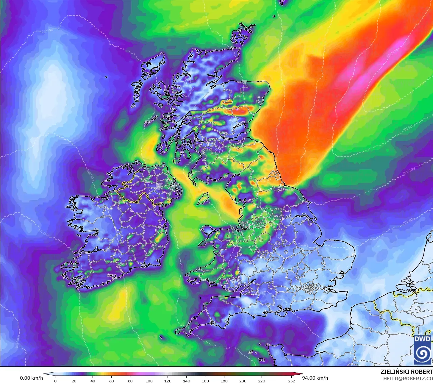 ICON modelo - Reino Unido, Ráfagas de Viento Máximas