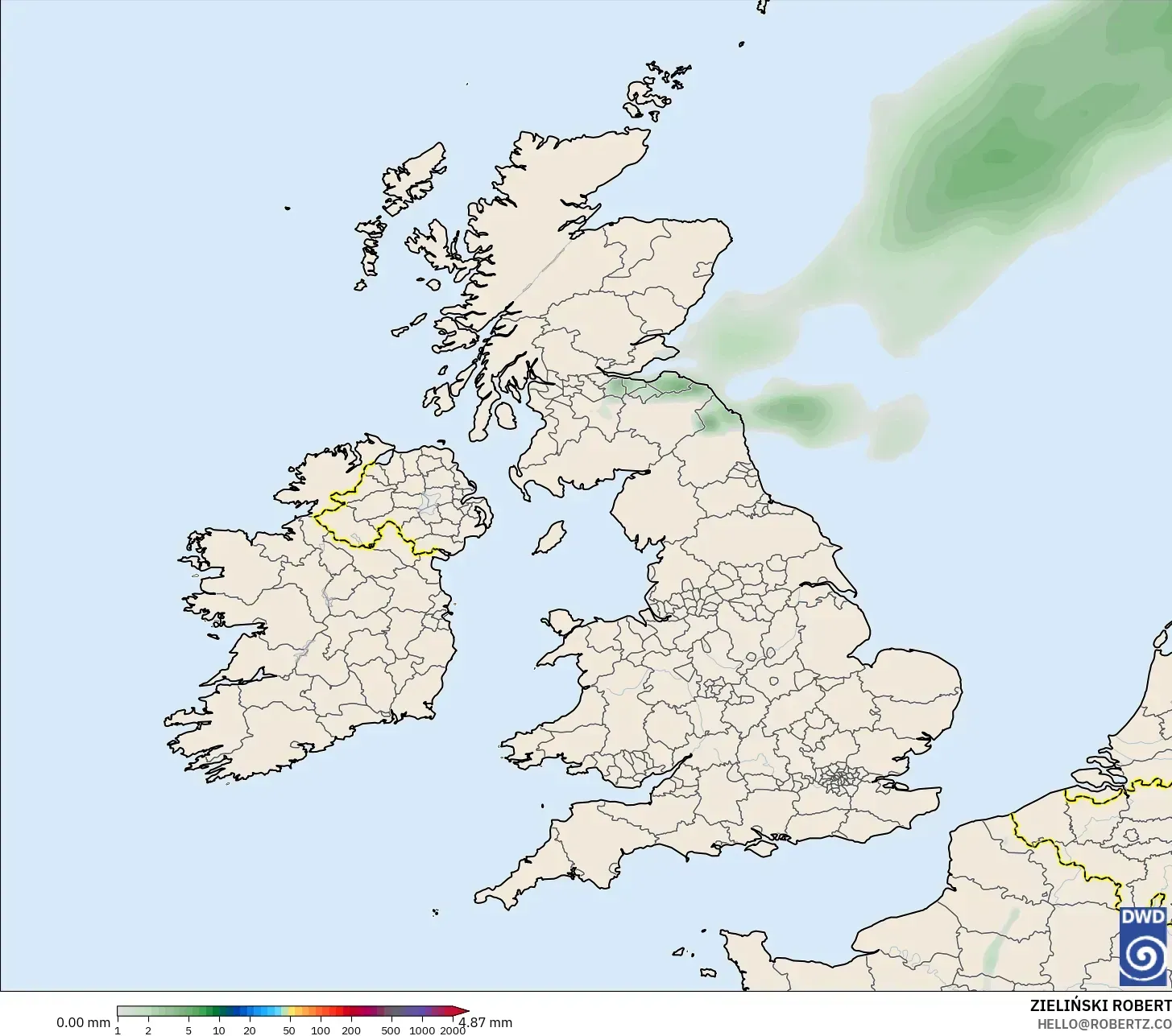 ICON modelo - Reino Unido, Acumulación de precipitación