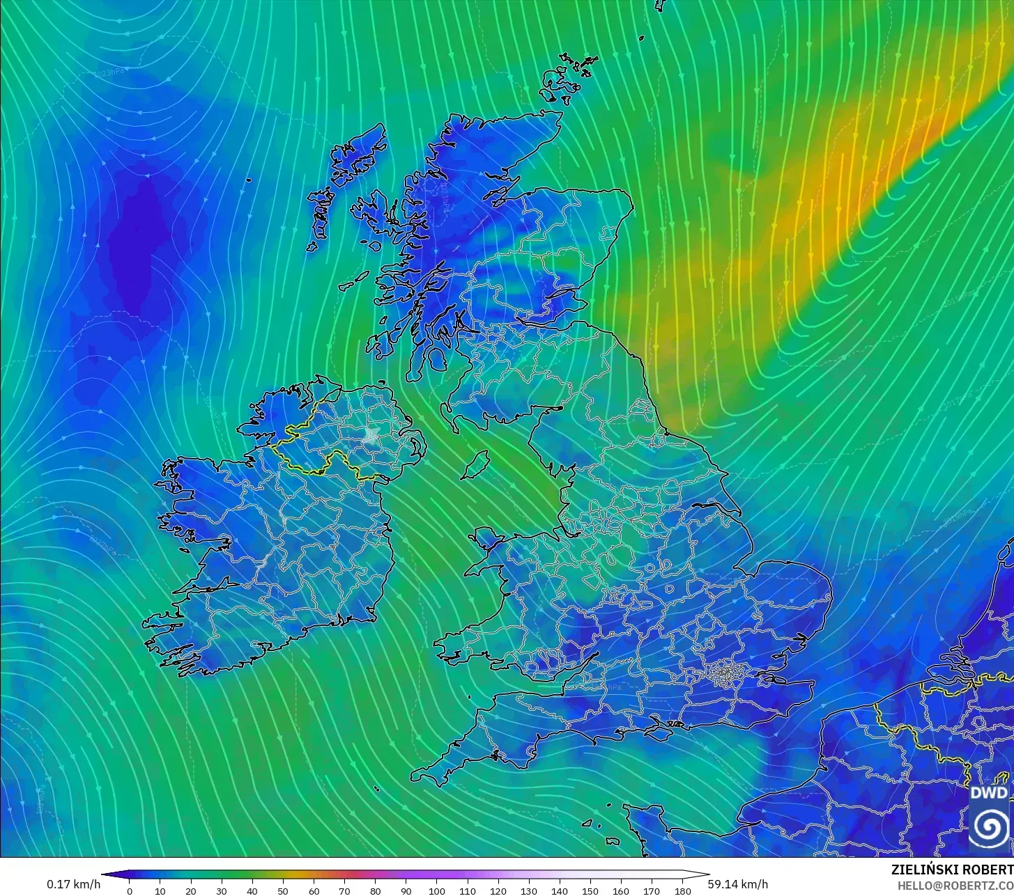 ICON modelo - Reino Unido, Viento a 10 m