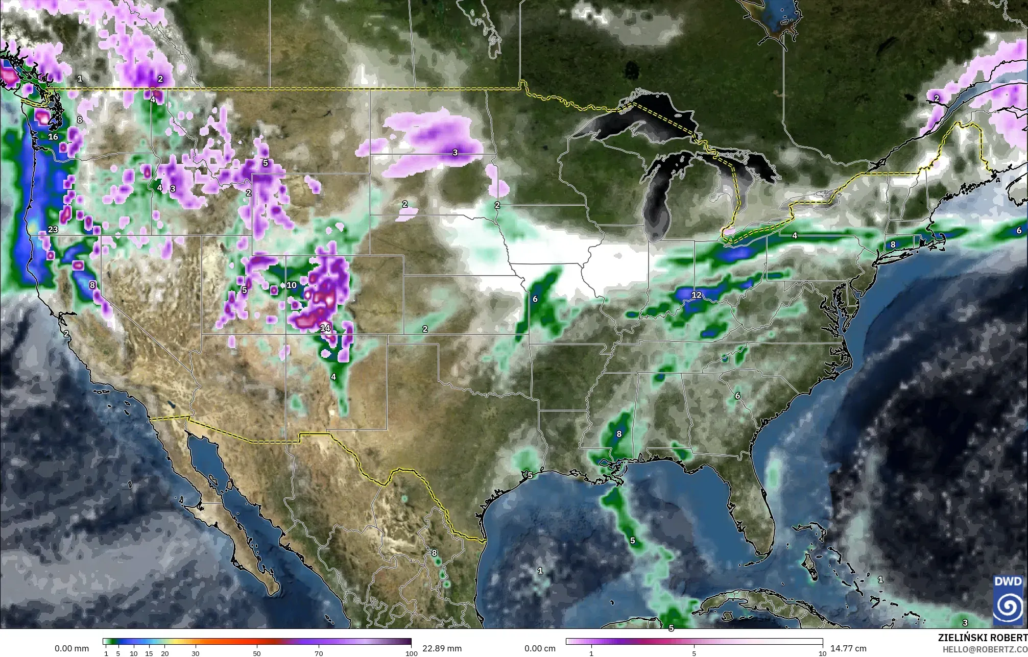 ICON modelo - Estados Unidos, Precipitación, nubes y presión