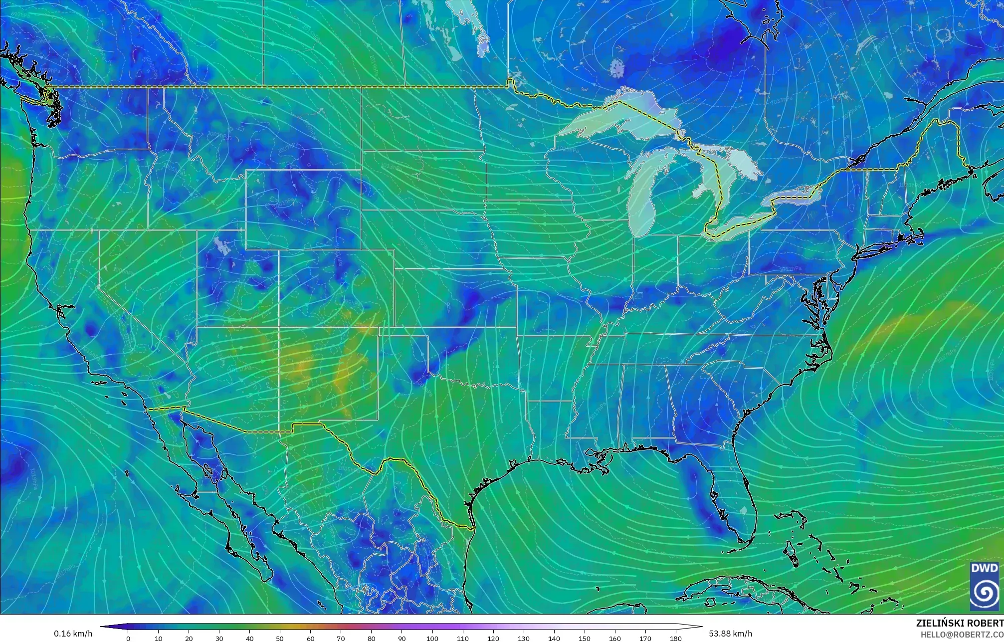 ICON modelo - Estados Unidos, Viento a 10 m