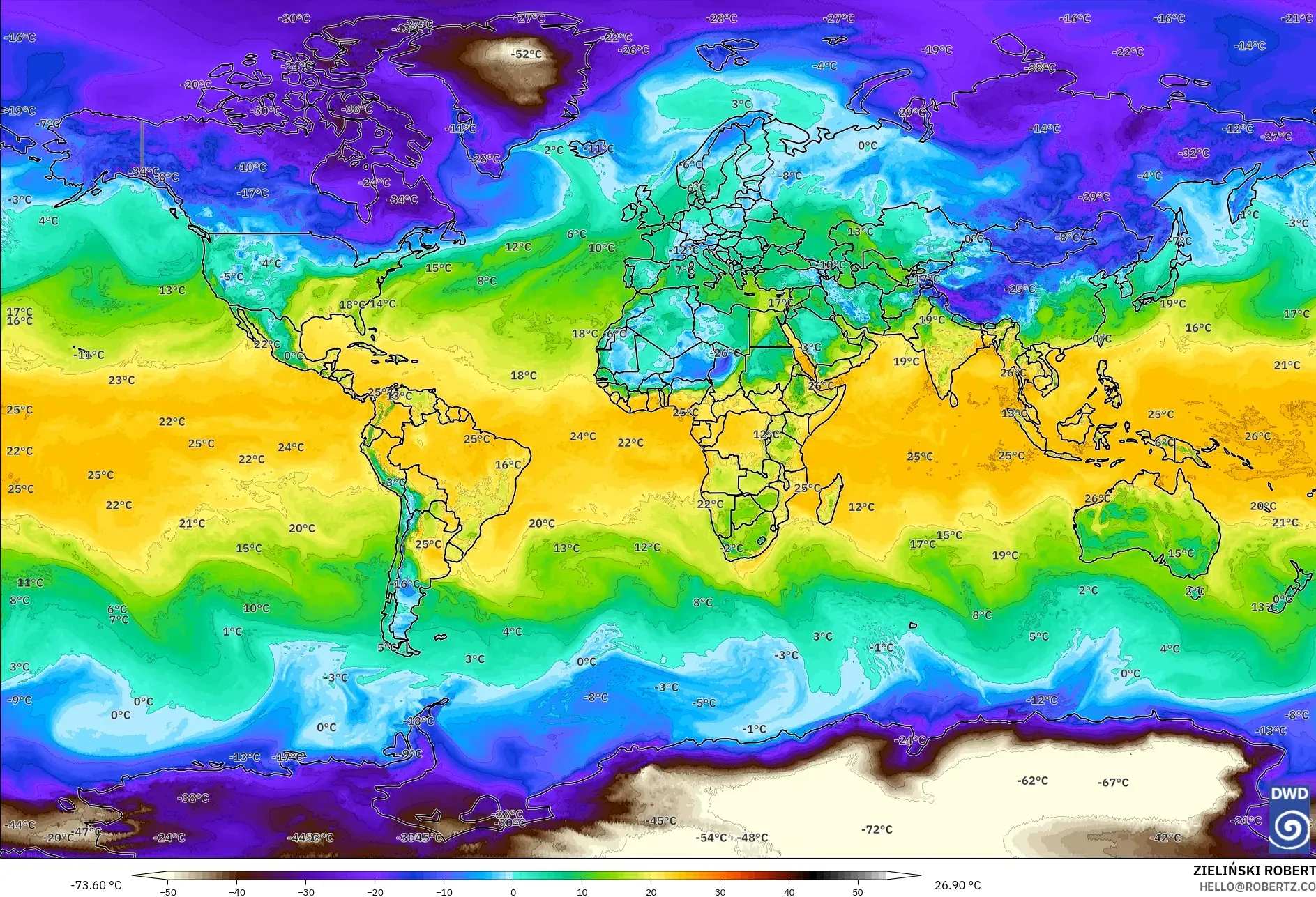 ICON modelo - Mundo, Punto de rocío a 2 m