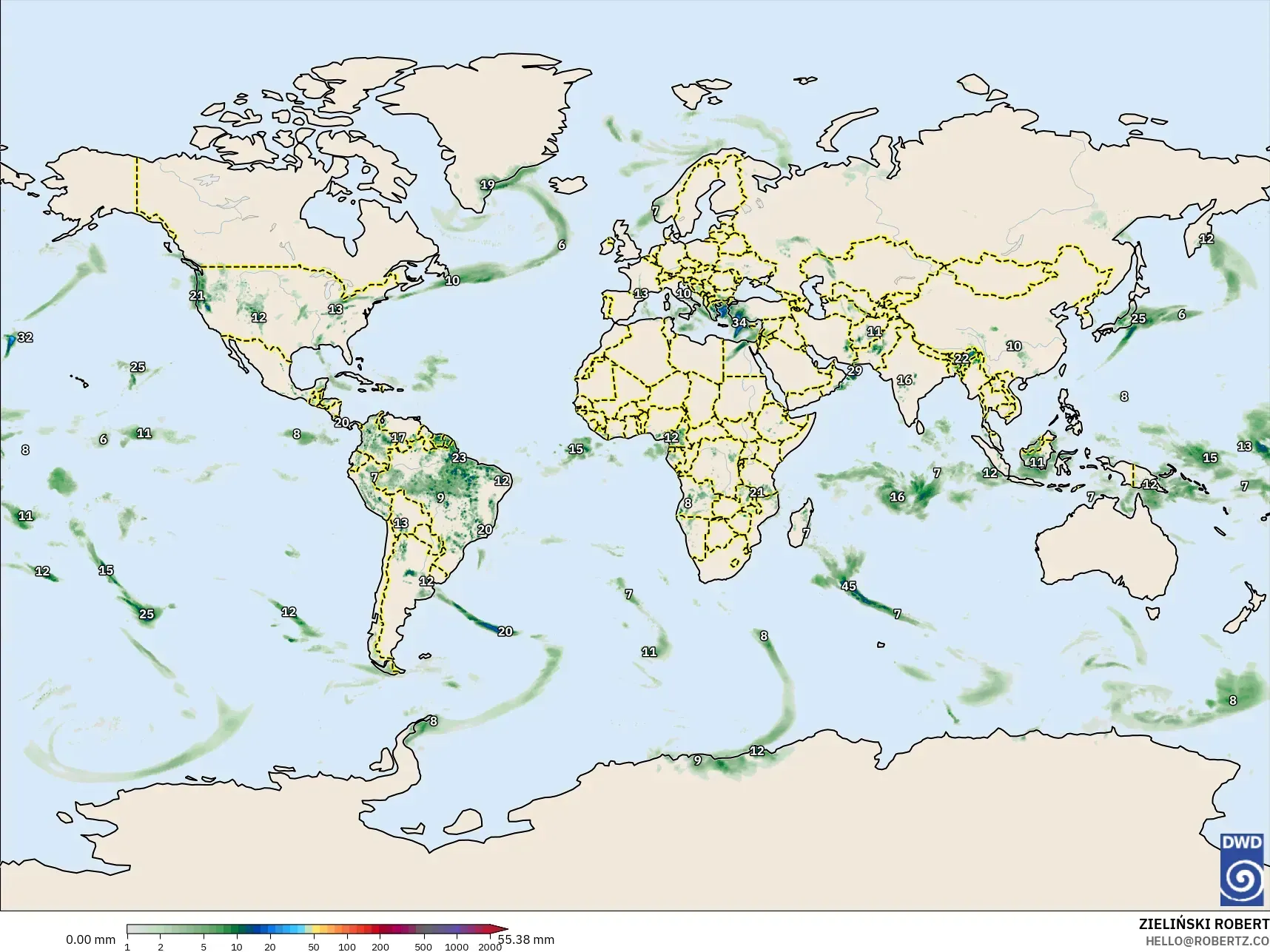 ICON modelo - Mundo, Acumulación de precipitación