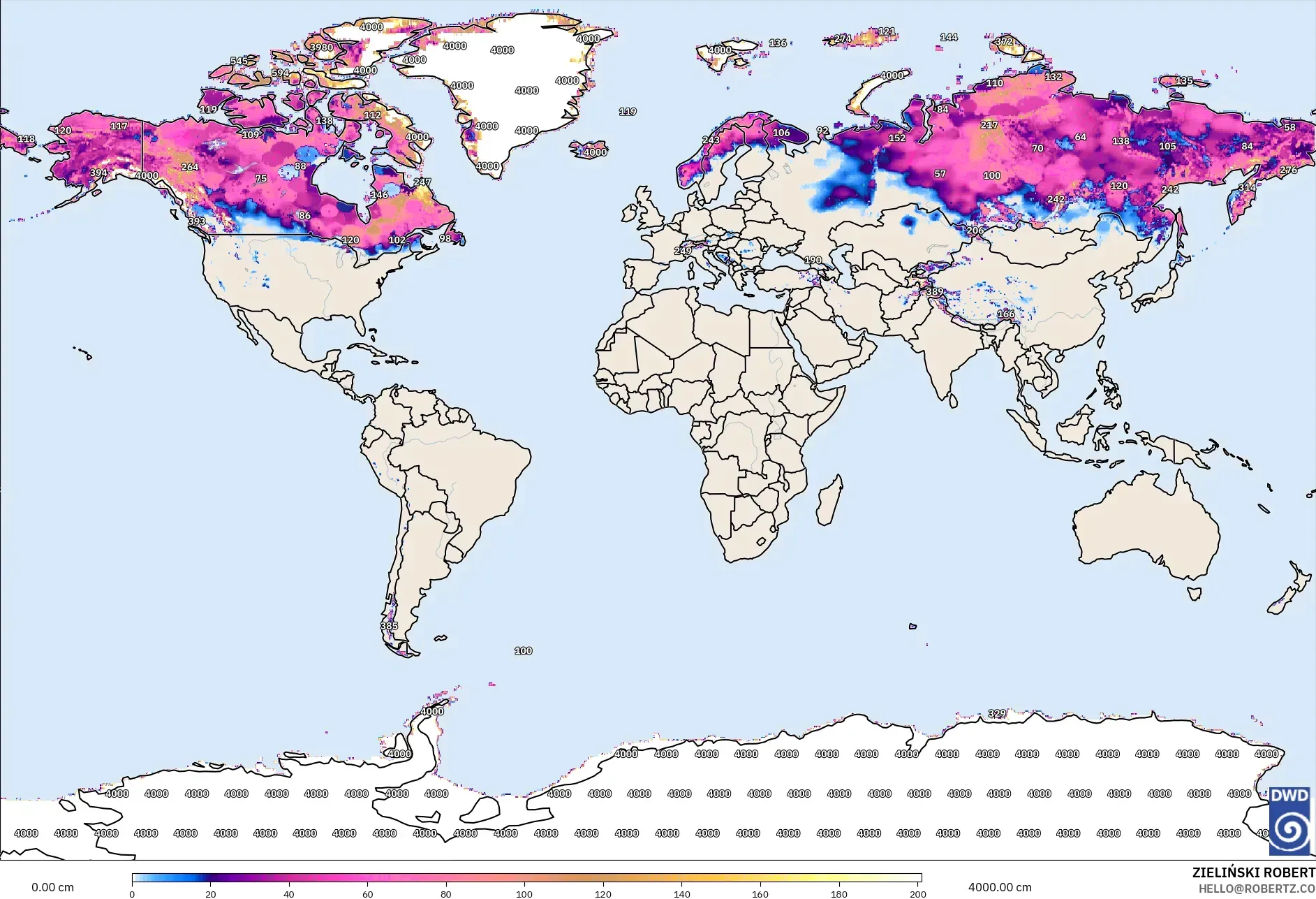 ICON modelo - Mundo, Profundidad de nieve