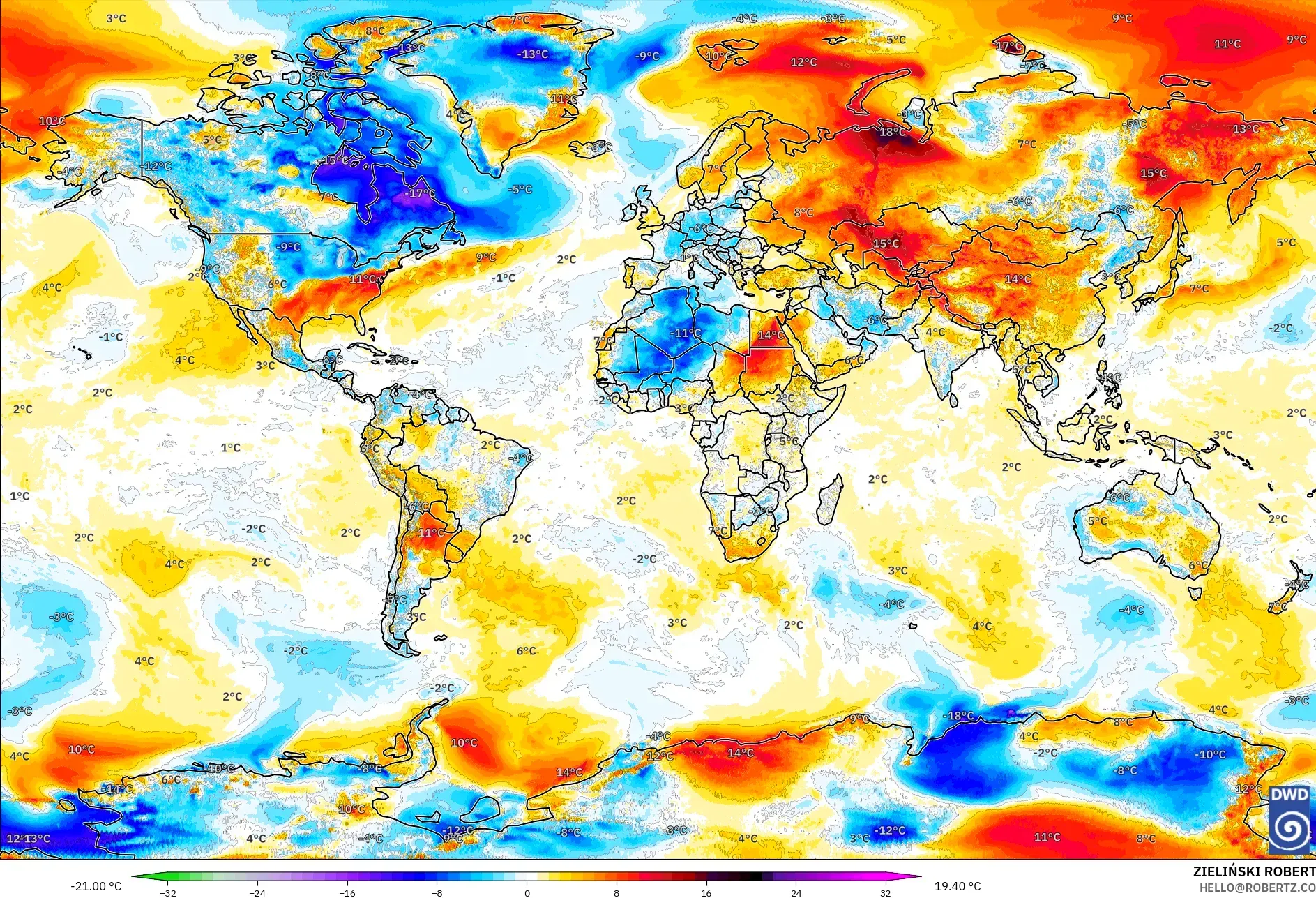 ICON modelo - Mundo, Anomalía de temperatura a 2 m