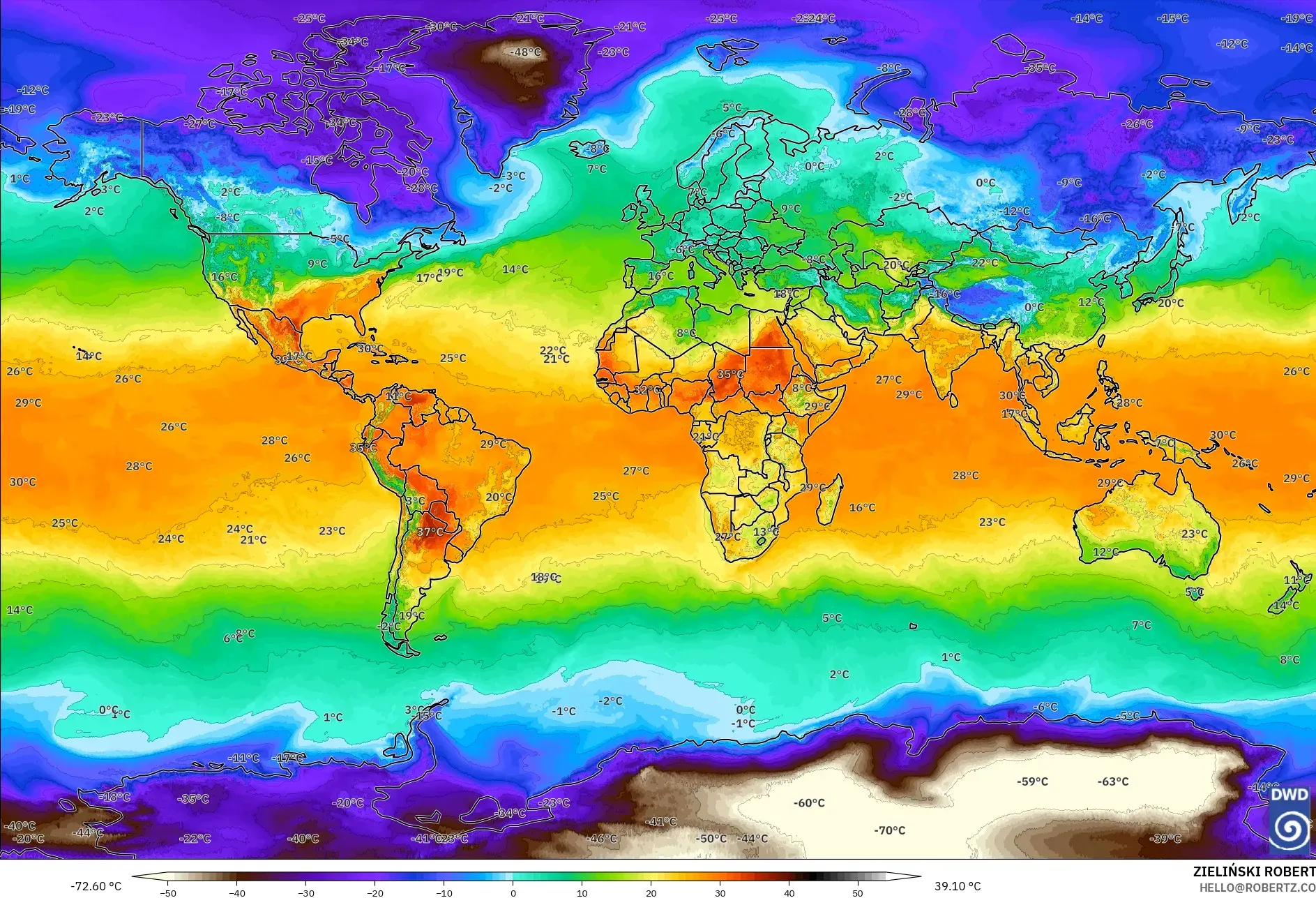 ICON modelo - Mundo, Temperatura a 2 m