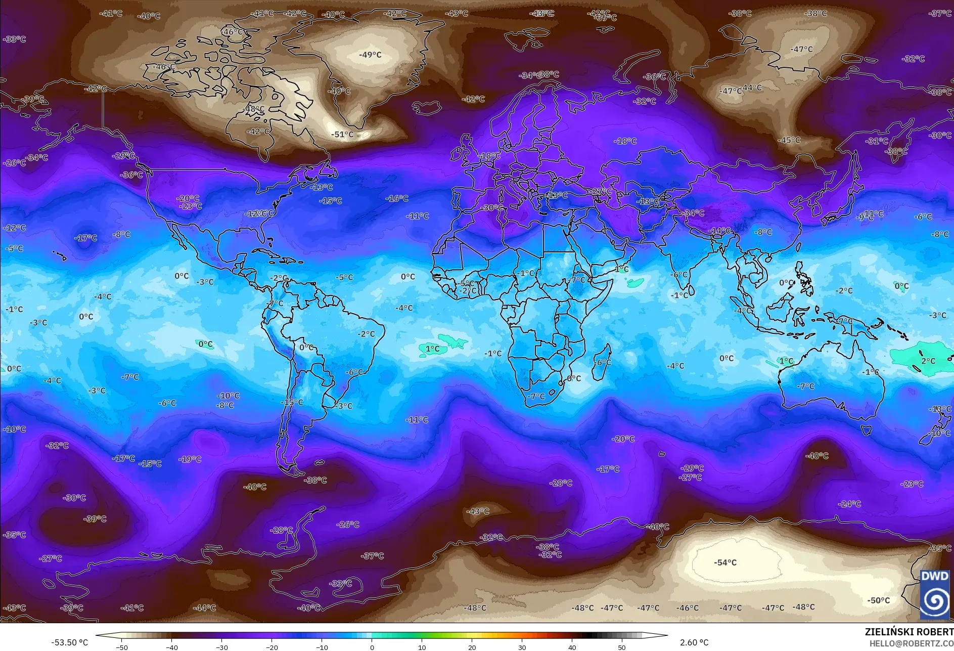 ICON modelo - Mundo, Temperatura a 500 hPa
