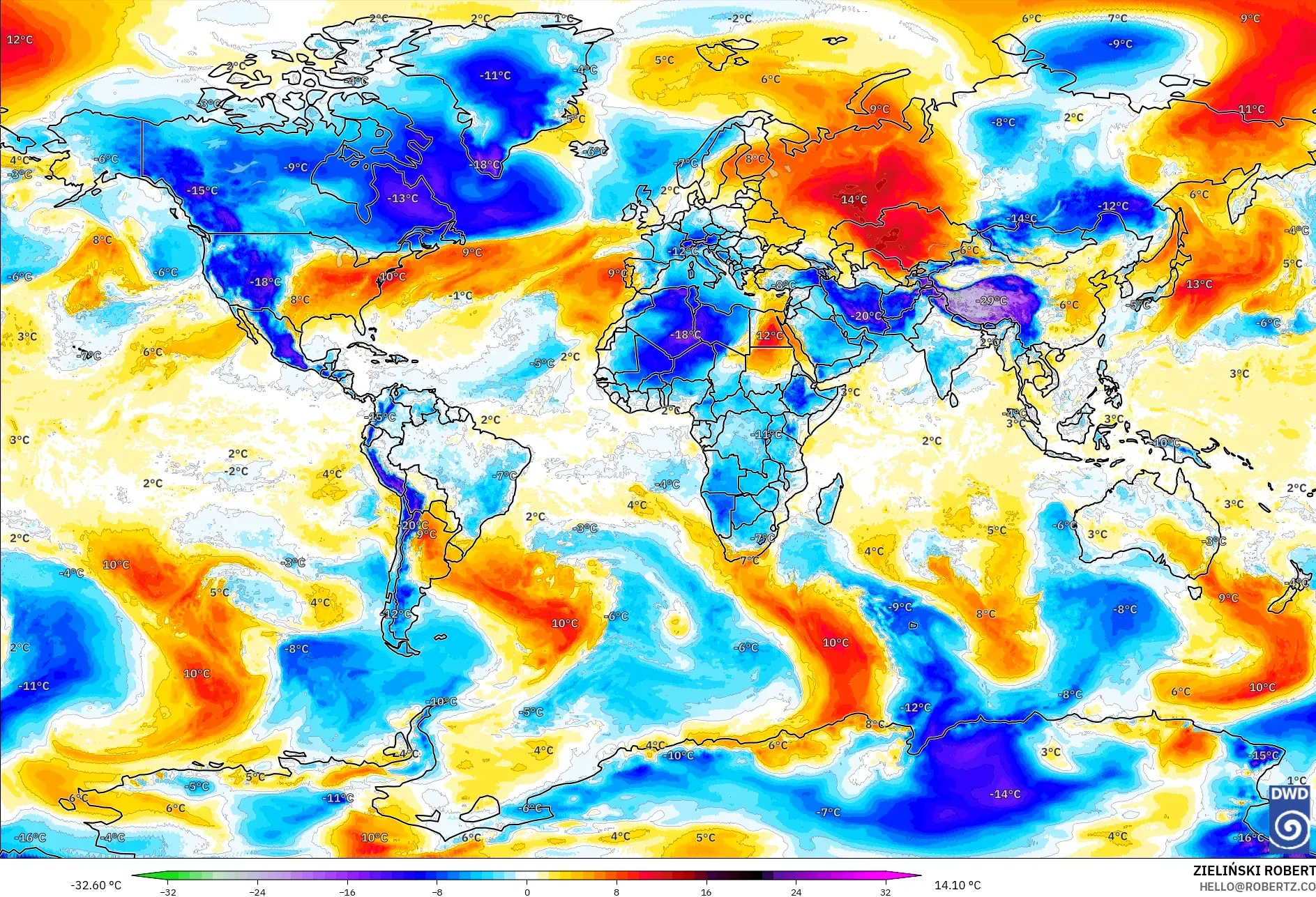 ICON modelo - Mundo, Anomalía de temperatura a 850 hPa